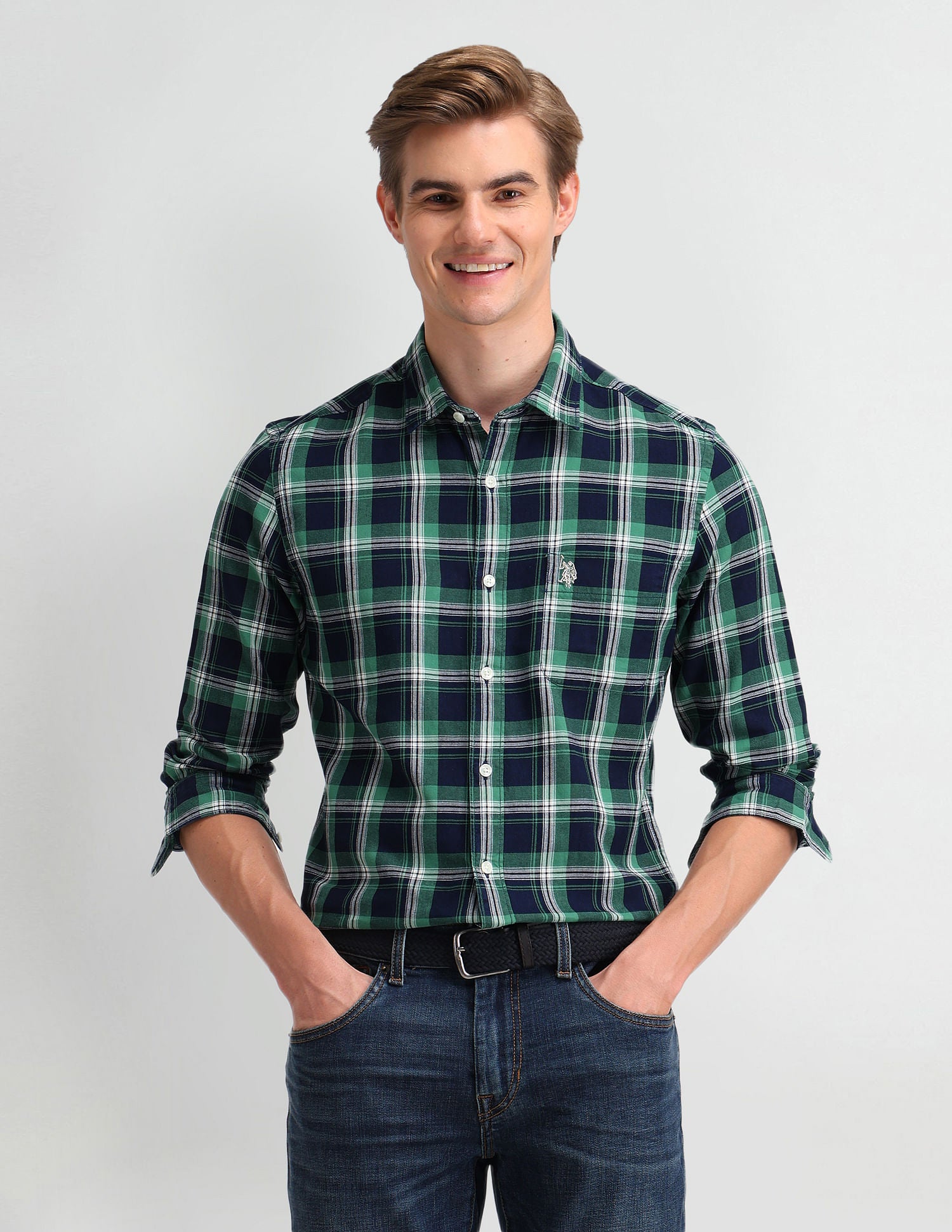 Plaid Checked Slim Fit Shirt Green - U.S. Polo Assn. India | Large