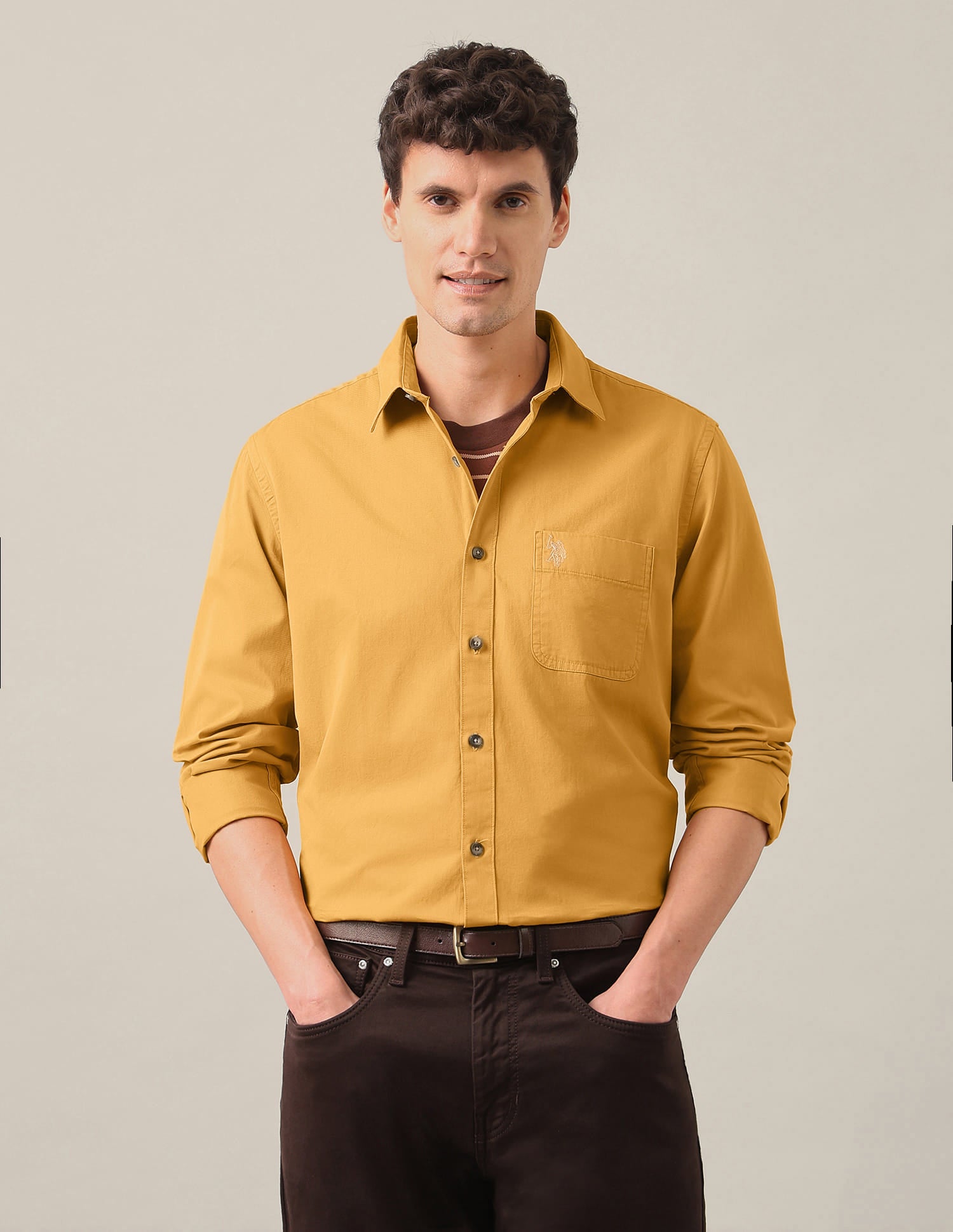 Solid Slim Shirt Ochre - U.S. Polo Assn. India | Large