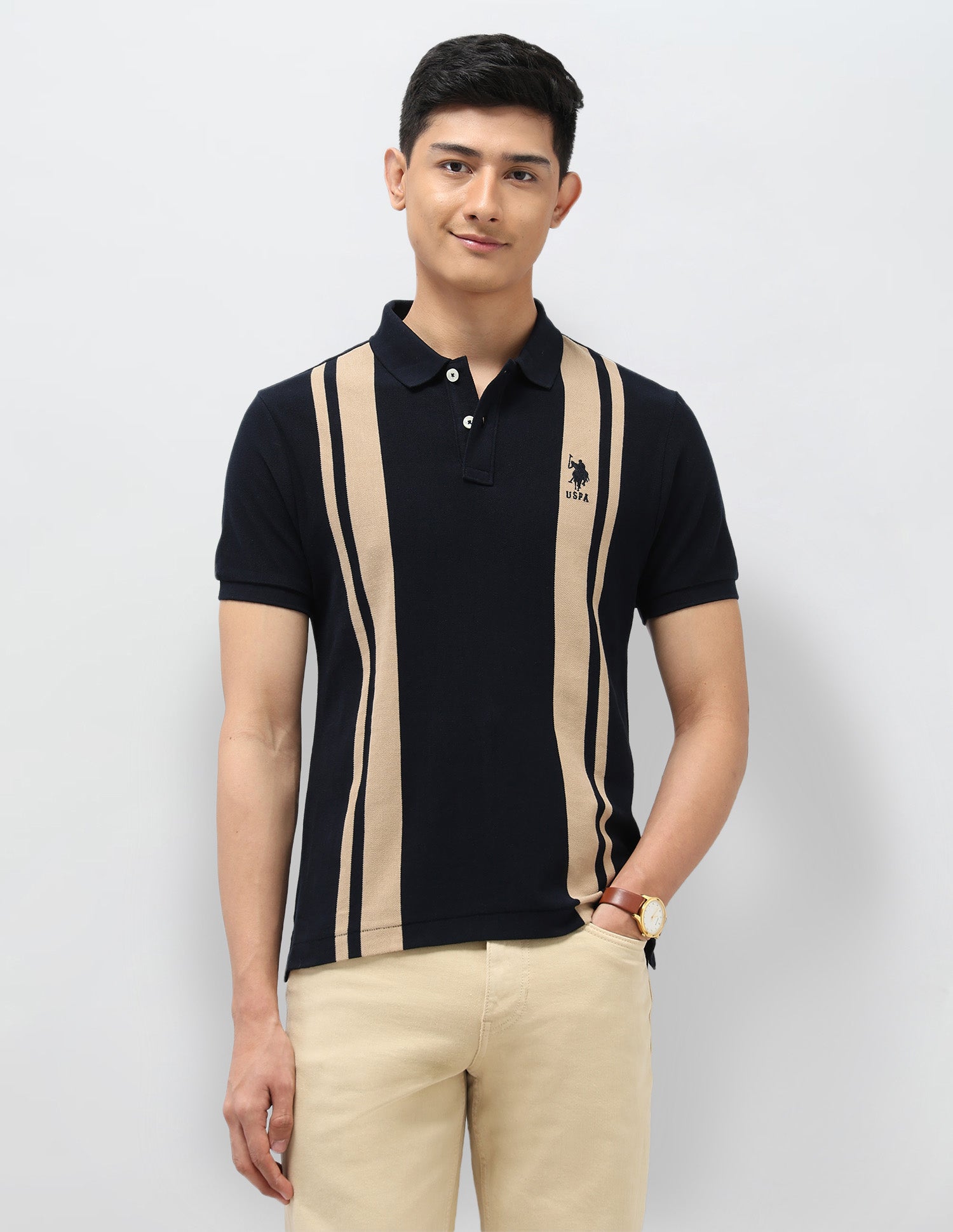 Vertical Striped Pure Cotton Polo Shirt Navy - U.S. Polo Assn. India | Large