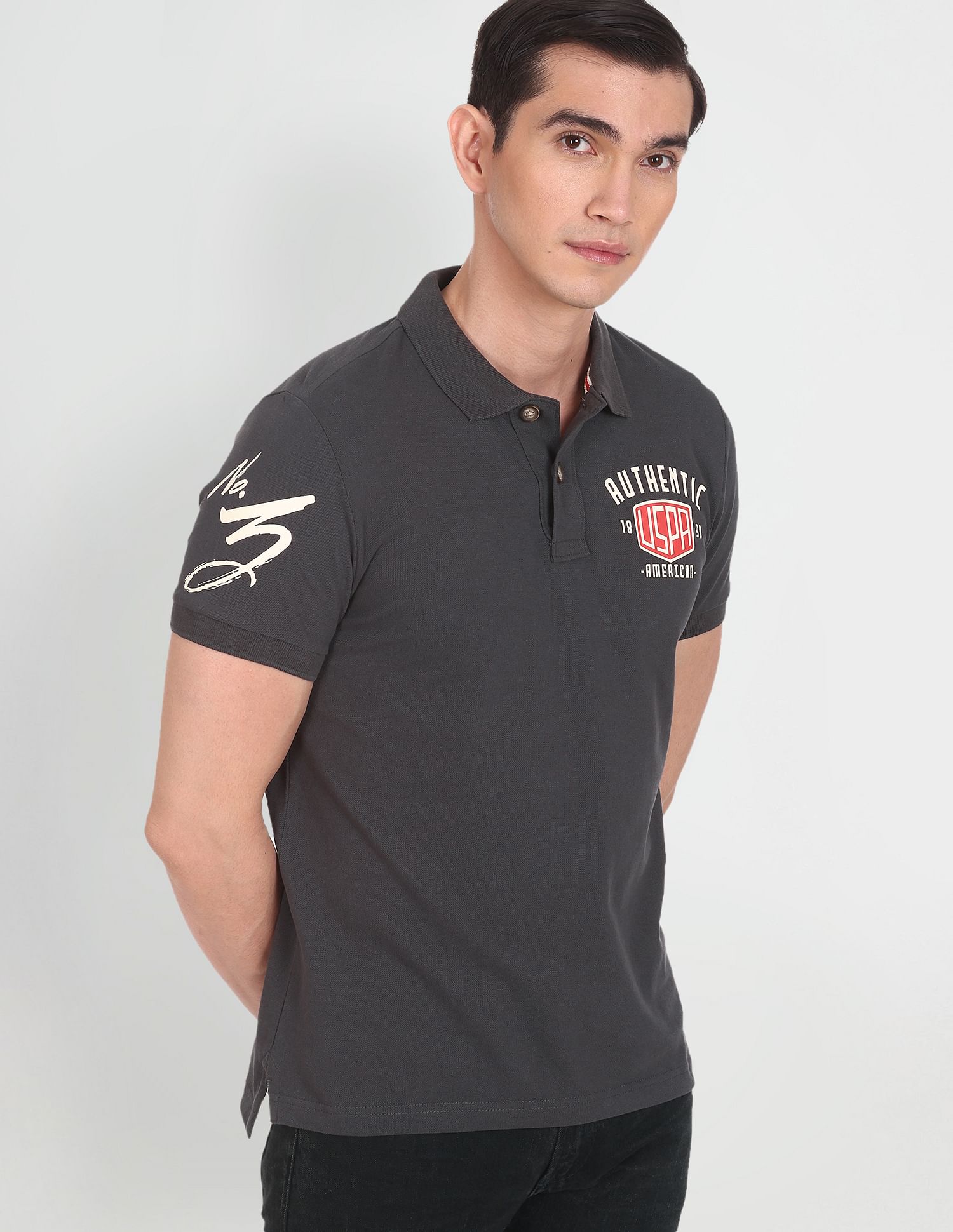 Placement Print Cotton Polo Shirt Dark Grey - U.S. POLO ASSN. | Large