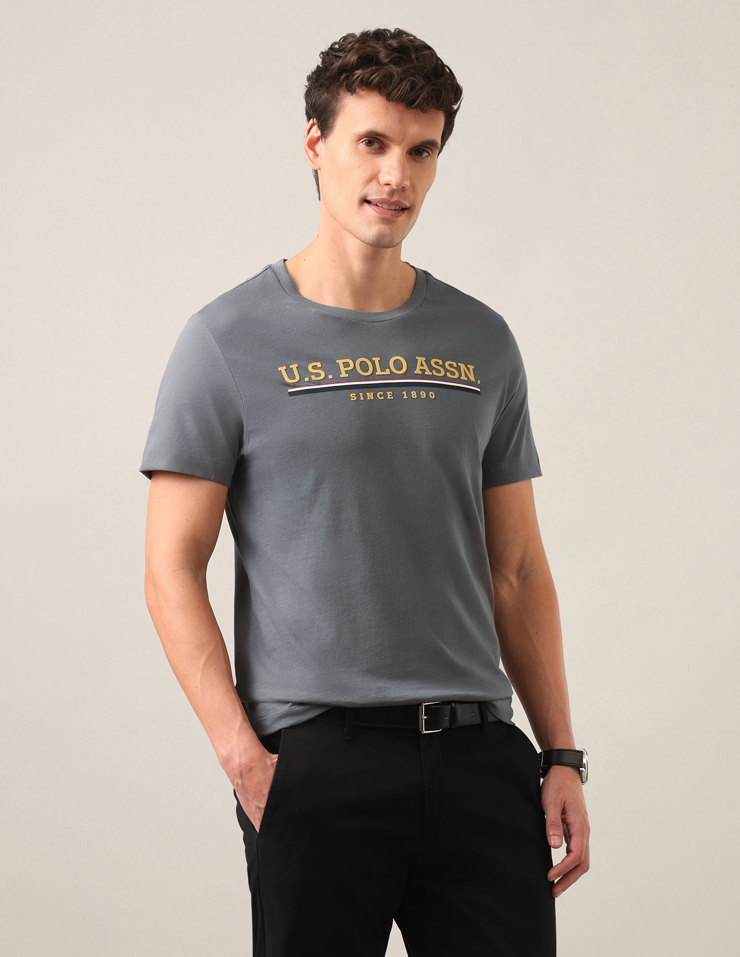 Brand Embossed Regular Fit T-Shirt Dark Grey - U.S. Polo Assn. India | Large