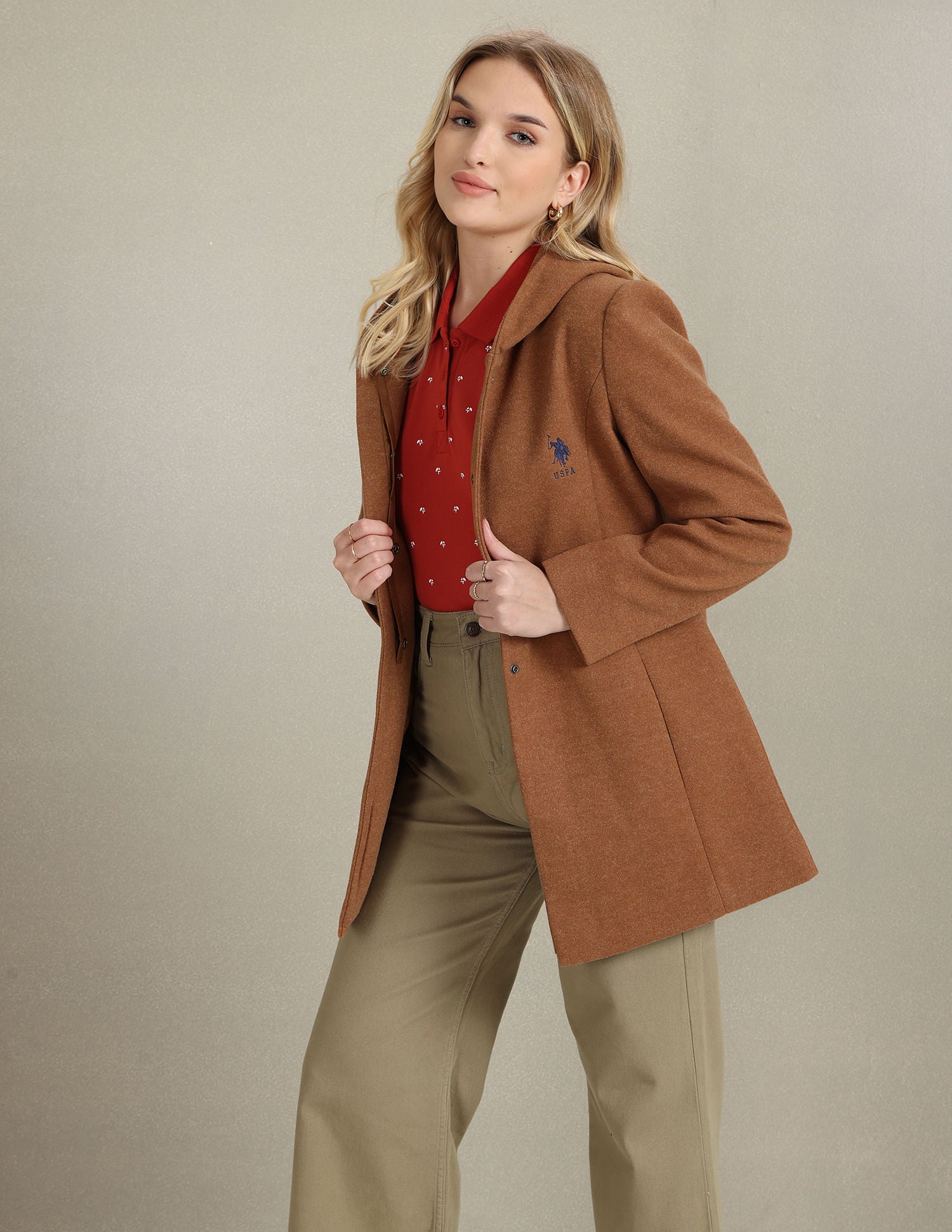Solid Longline Hooded Jacket Tan - U.S. Polo Assn. India | Large