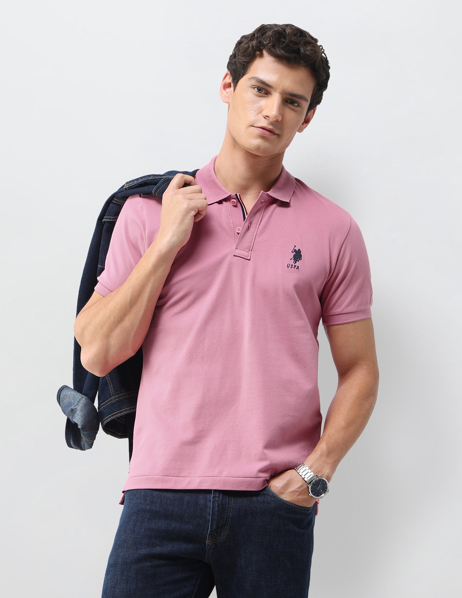 Solid Slim Fit Polo Shirt Pink - U.S. Polo Assn. India | Large