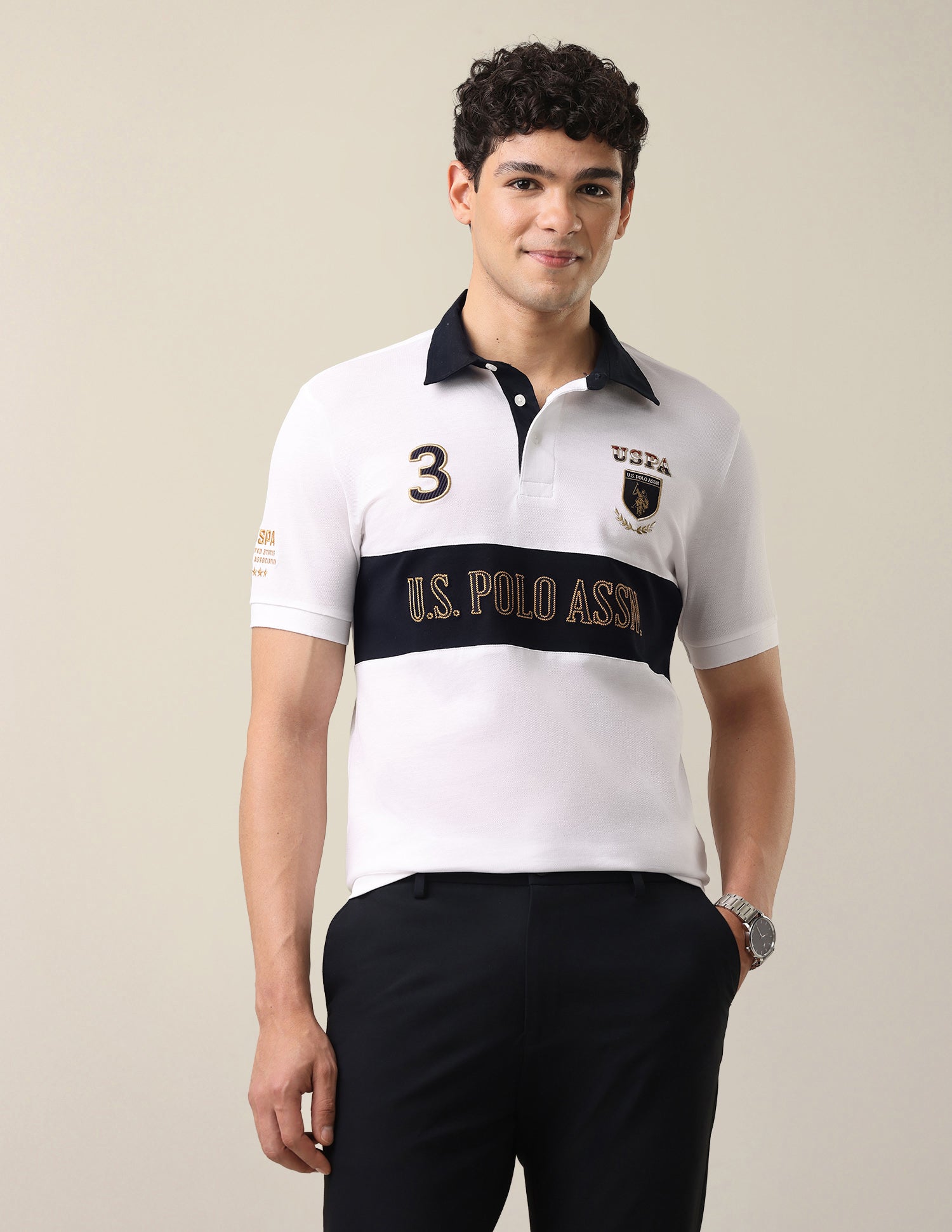 Brand Embroidered Slim Fit Polo Shirt White - U.S. Polo Assn. India | Large