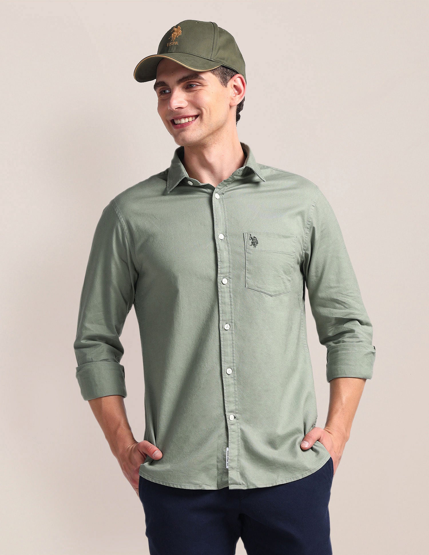 Solid Dobby Shirt Green - U.S. Polo Assn. India | Large