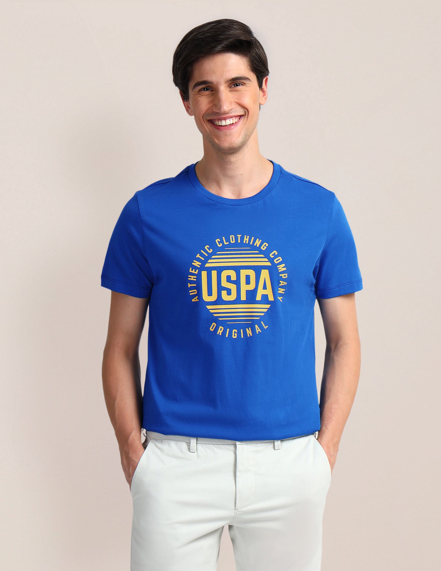 Brand Print Slim Fit T-Shirt Blue - U.S. Polo Assn. India | Large