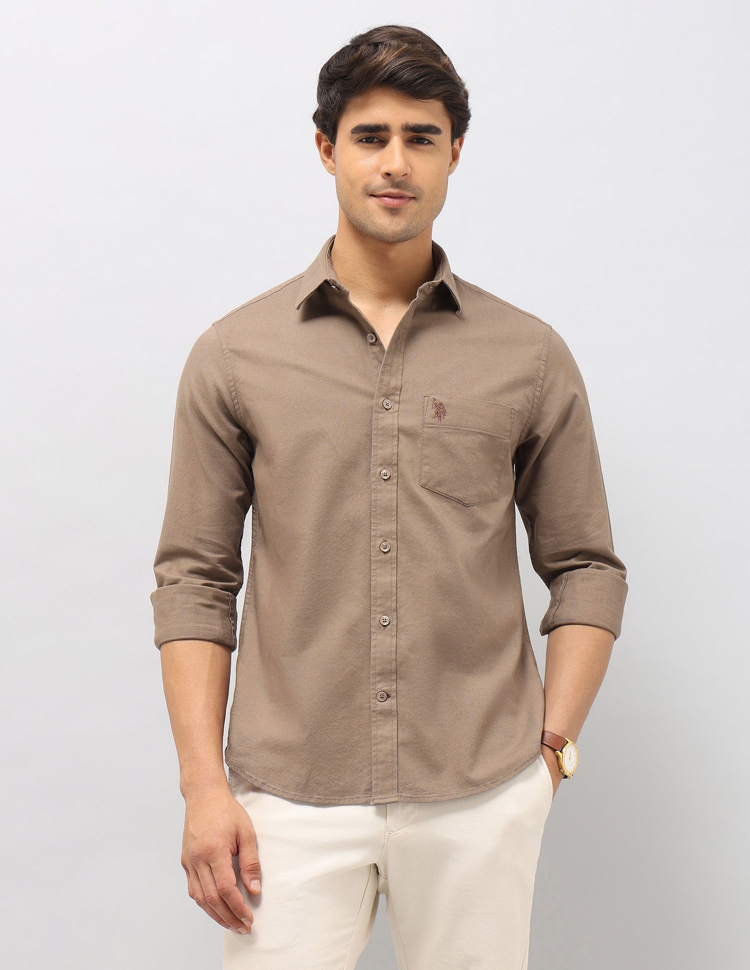 Solid Tailored Fit Shirt Brown - U.S. Polo Assn. India | Large