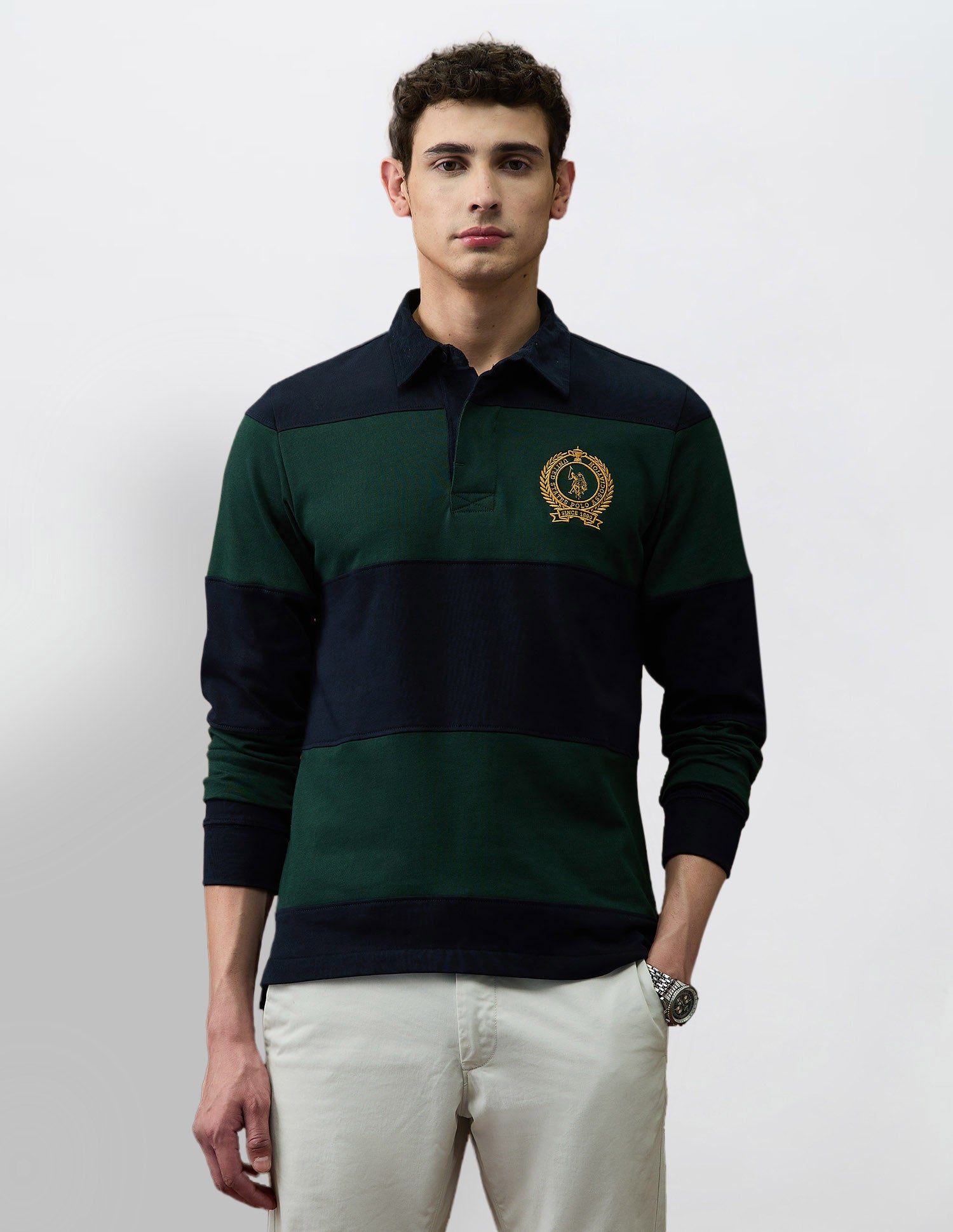 Colourblocked Varsity Theatre Polo Shirt Olive - U.S. POLO ASSN. | Large