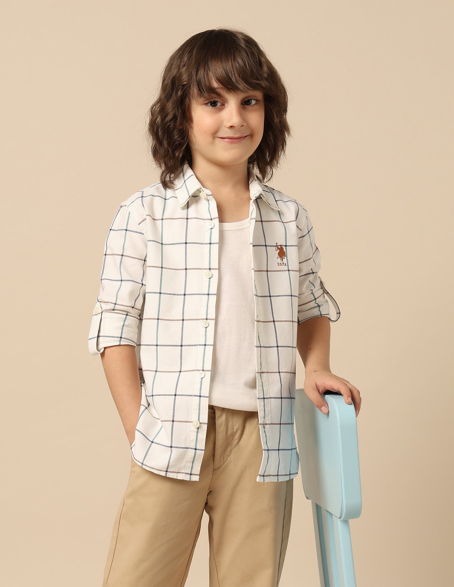 Boys Windowpane Checked Oxford Shirt
