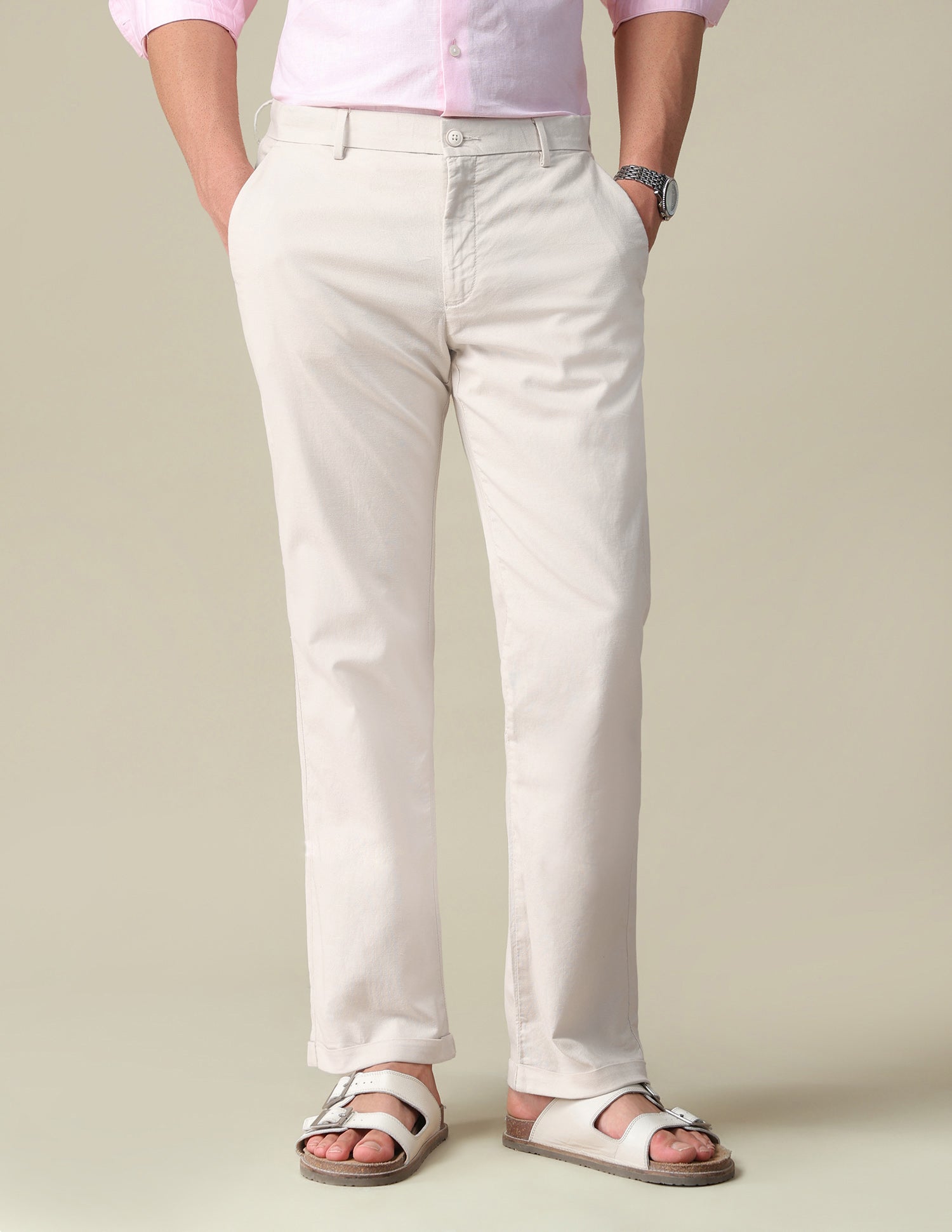 Riley Straight Fit Mid Rise Trousers Beige - U.S. Polo Assn. India | Large
