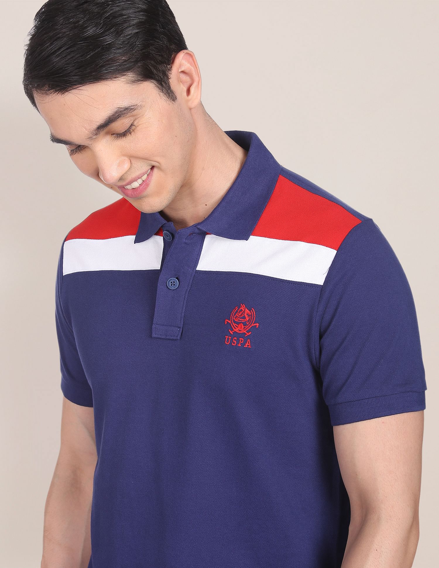 Logo Embroidered Colour Block Polo Shirt Navy - U.S. Polo Assn. India | Large