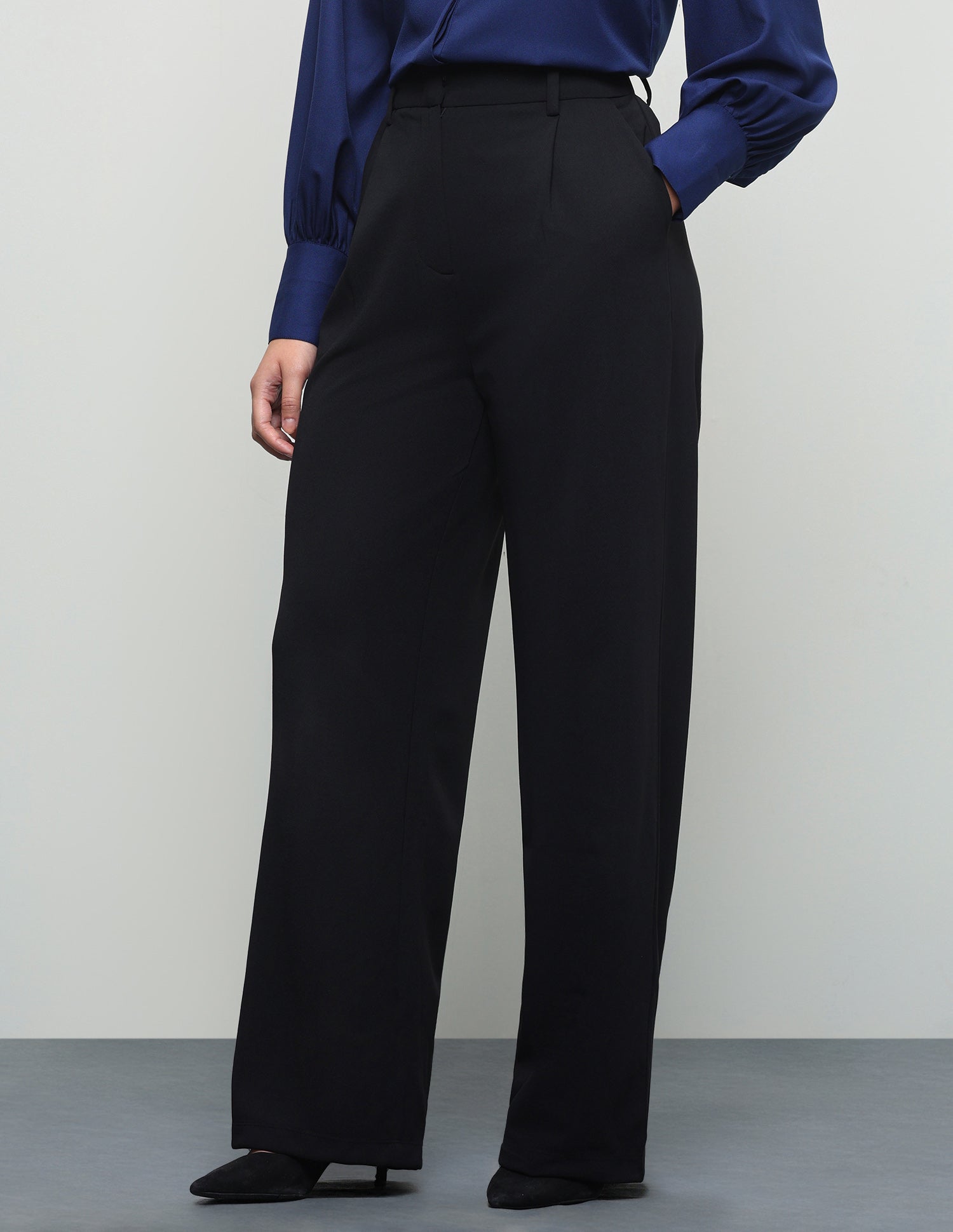 Pleated Wide Leg Fit Trousers Black - U.S. Polo Assn. India | Large