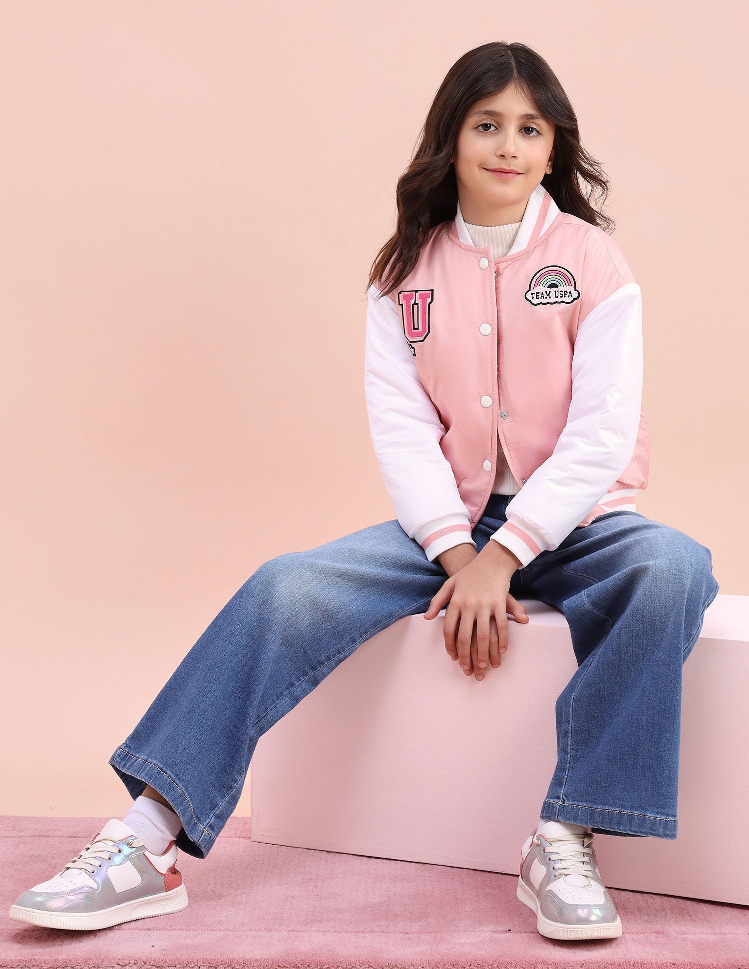 Colourblocked Regular Fit Varsity Jacket Light Peach - U.S. POLO ASSN. | Large