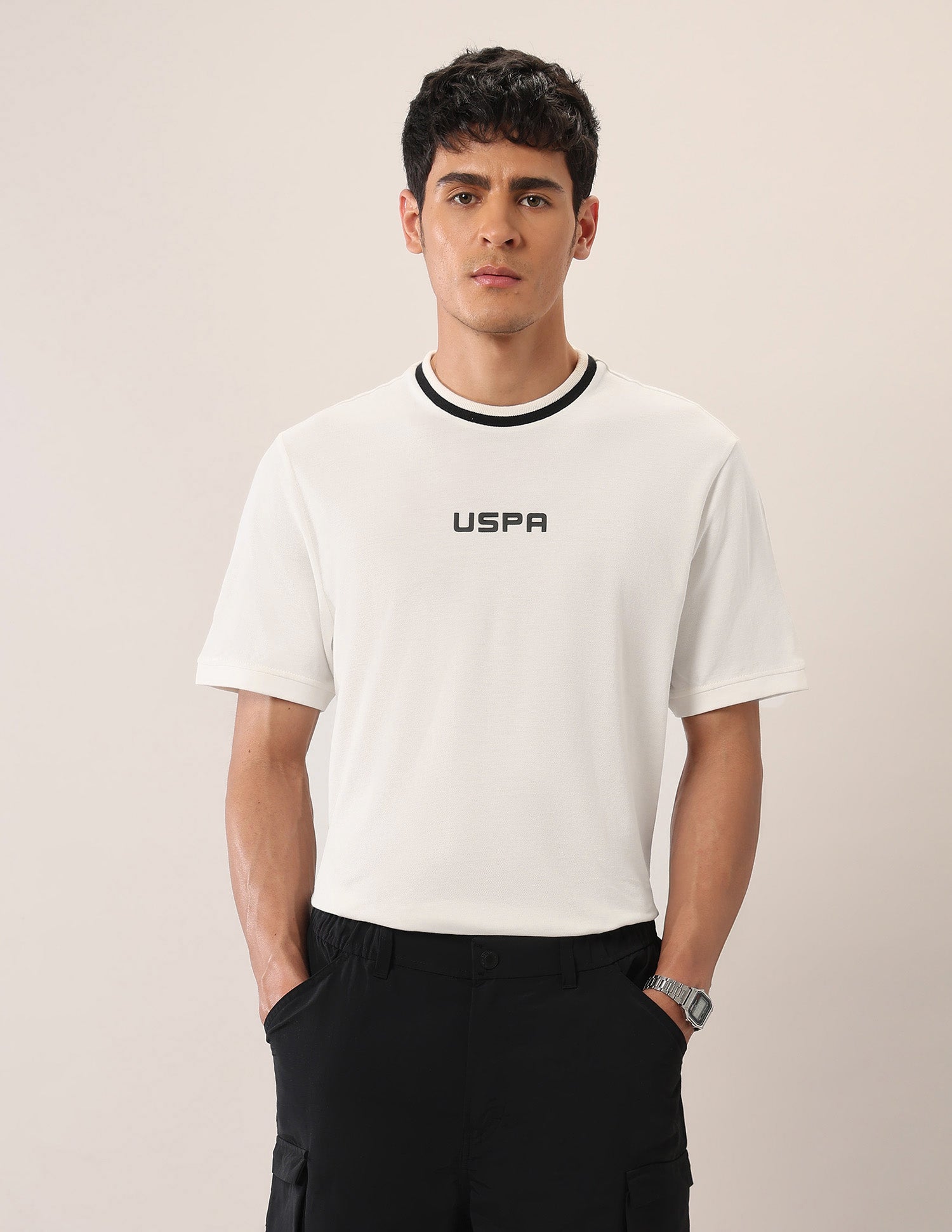 Relaxed Fit Pure Cotton T-Shirt Ivory - U.S. Polo Assn. India | Large