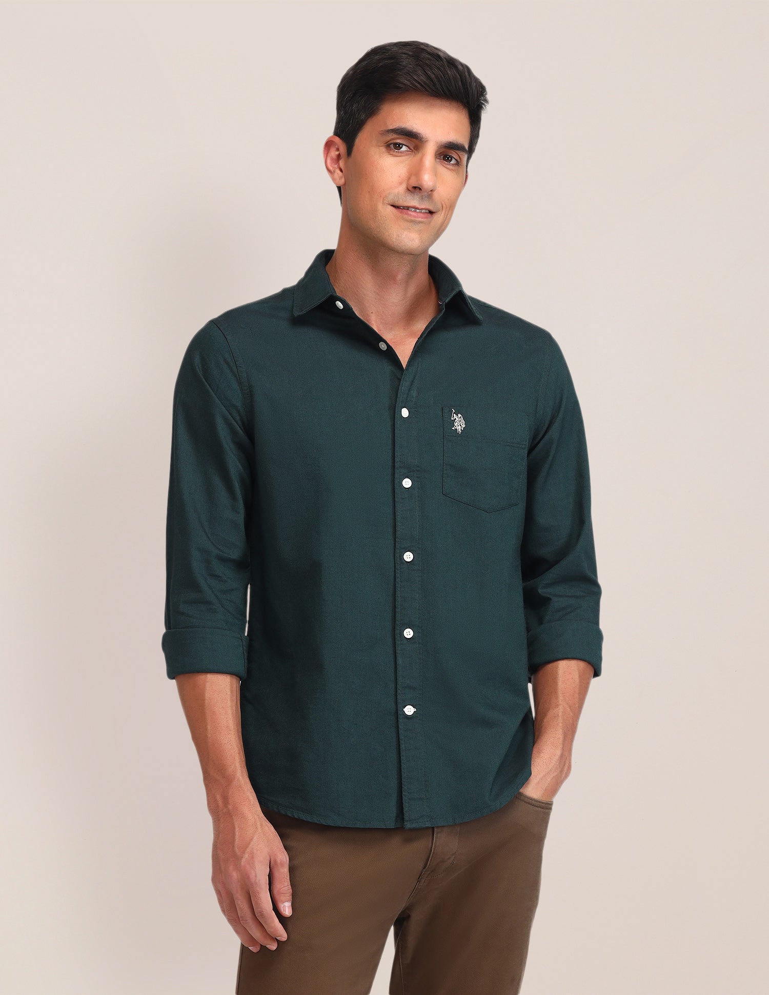 Tailored Fit Oxford Shirt Green - U.S. Polo Assn. India | Large