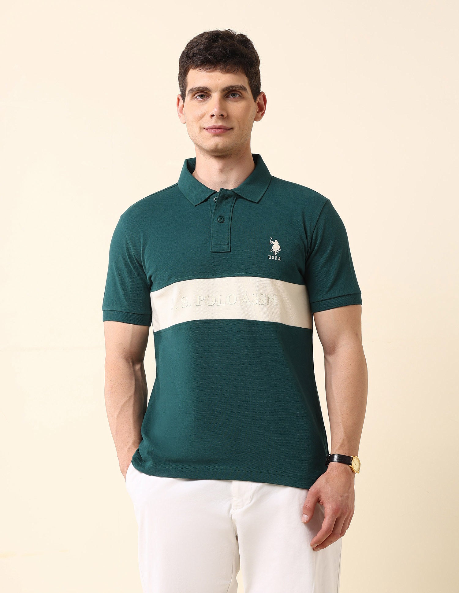 Brand Embossed Classic Polo Shirt Dark Green - U.S. Polo Assn. India | Large