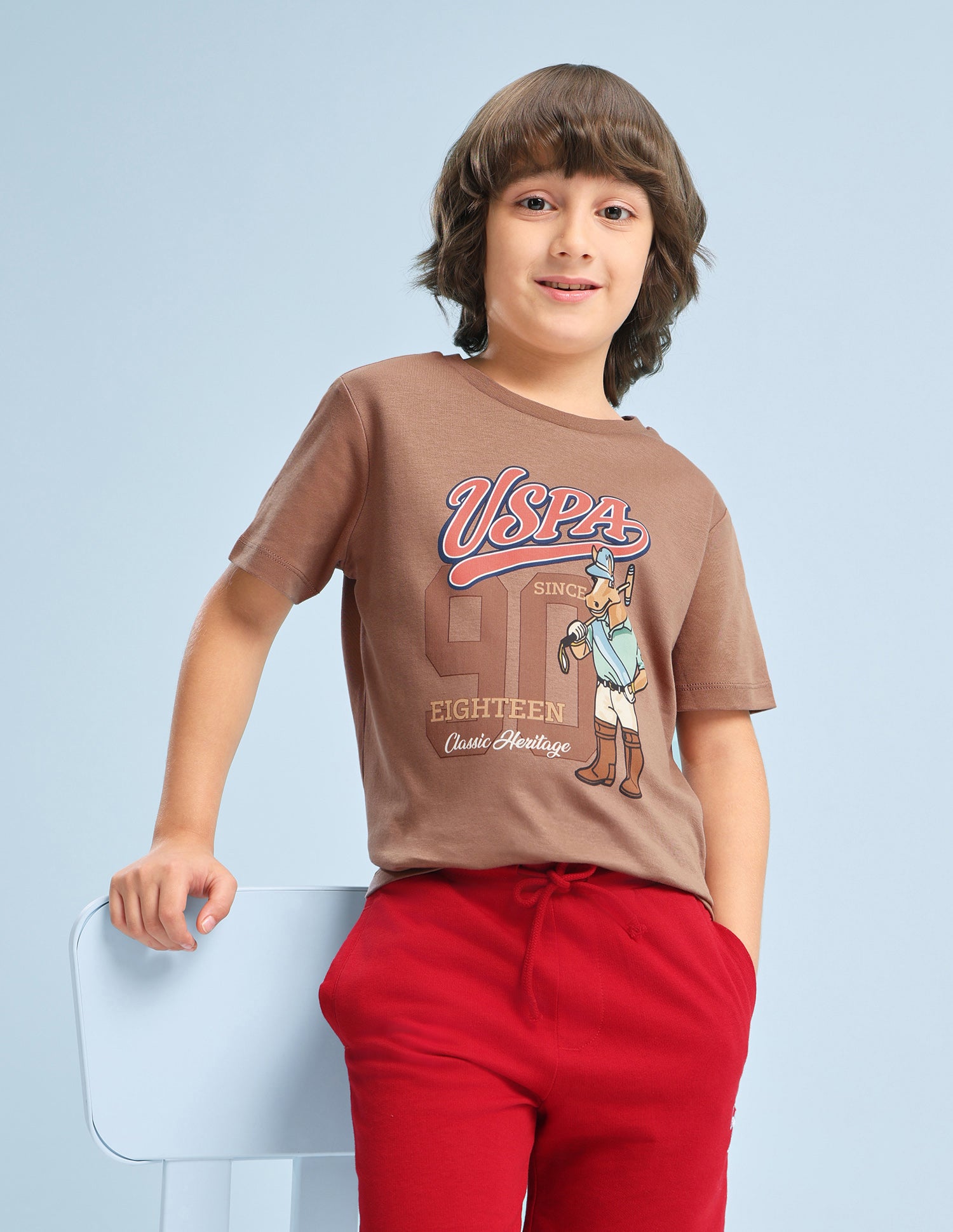 Graphic Brand Printed Regular Fit T-Shirt Light Brown - U.S. Polo Assn. India | Large