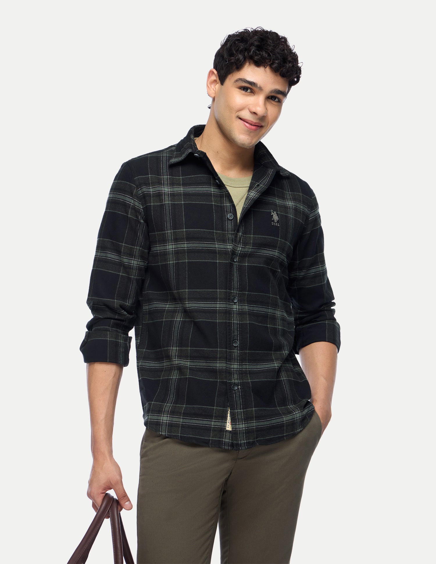 Plaid Checked Twill Shirt Dark Green - U.S. Polo Assn. India | Large