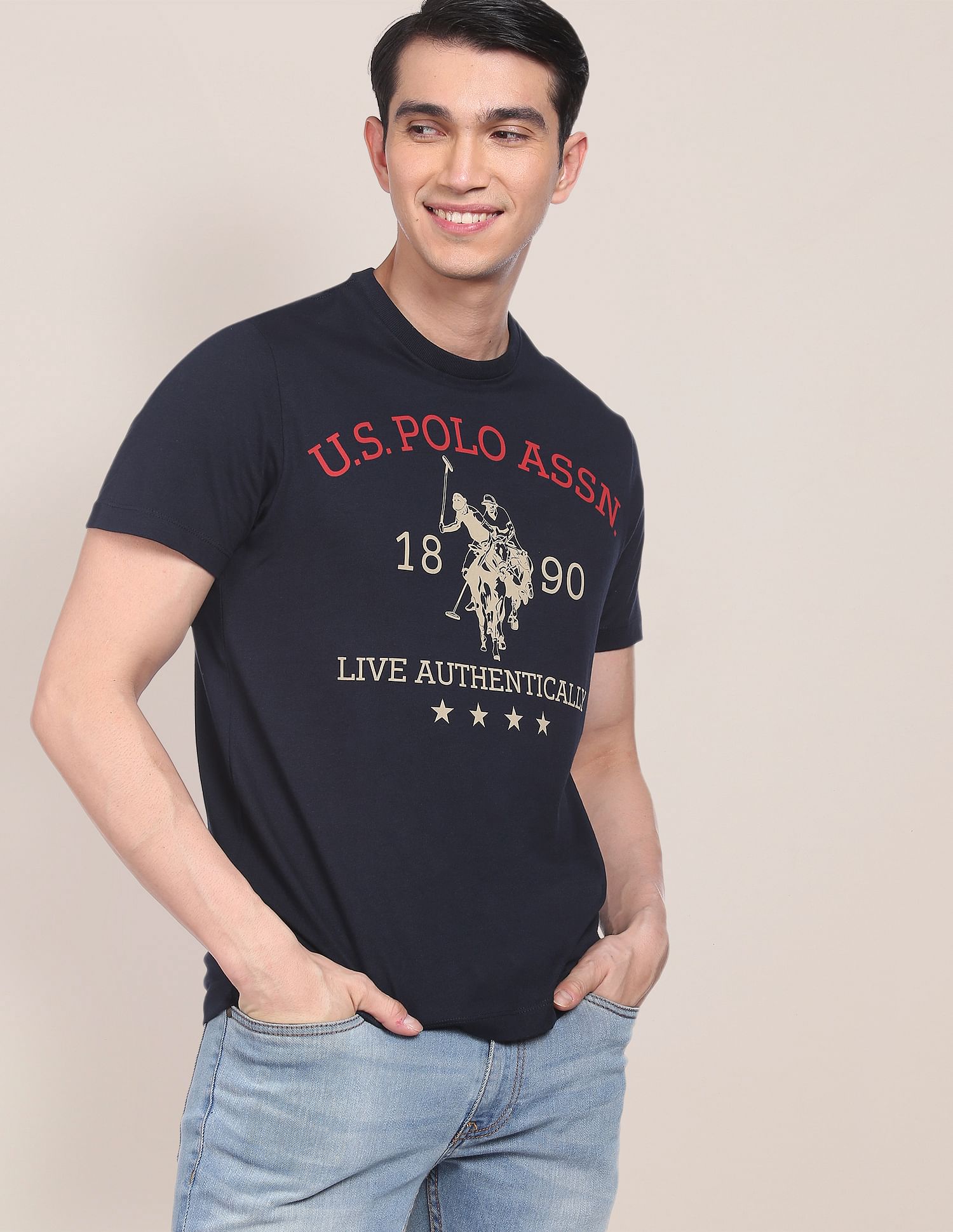 Graphic Printed Pure Cotton T-Shirt Navy - U.S. POLO ASSN. | Large