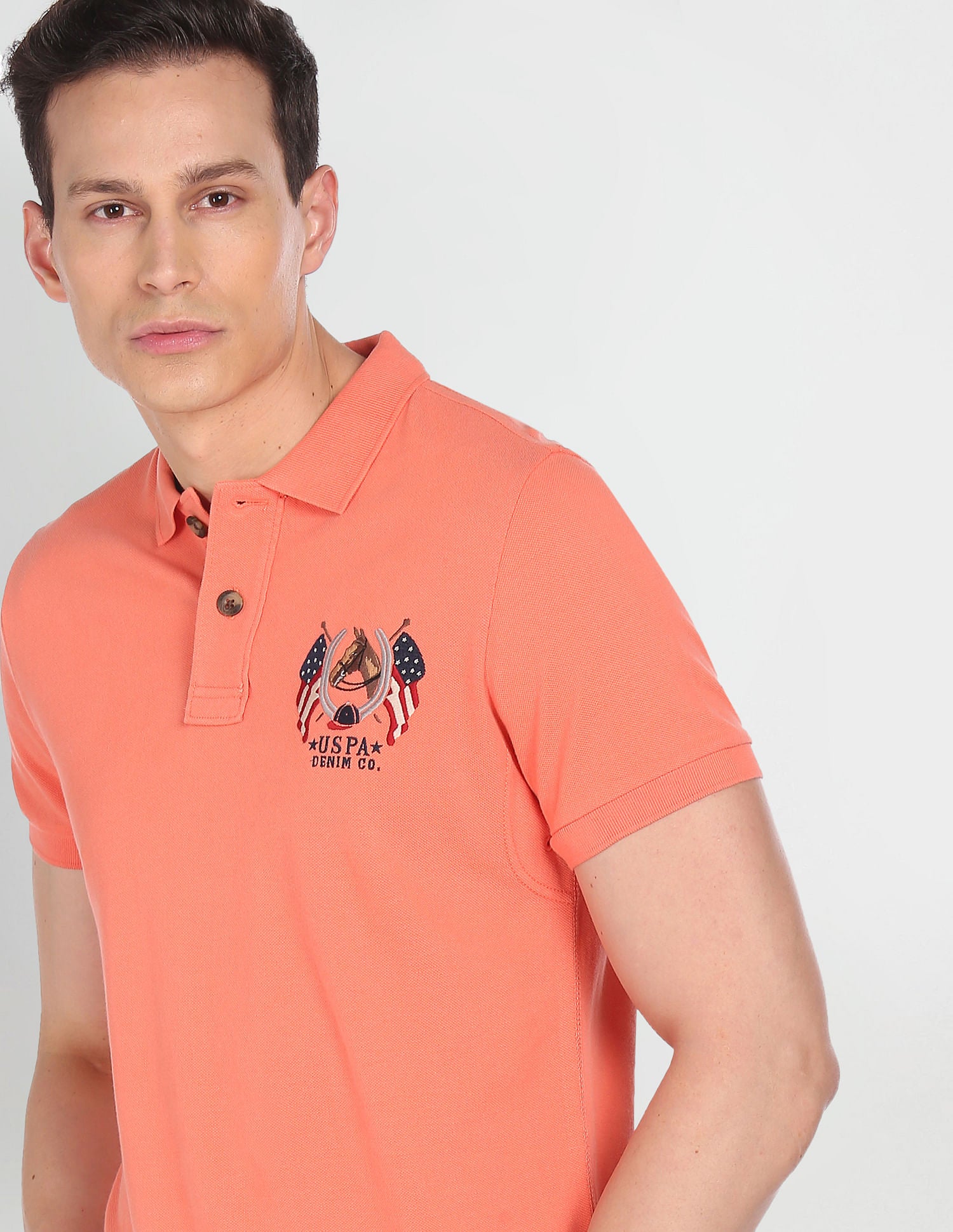 Cotton Solid Polo Shirt Peach - U.S. POLO ASSN. | Large