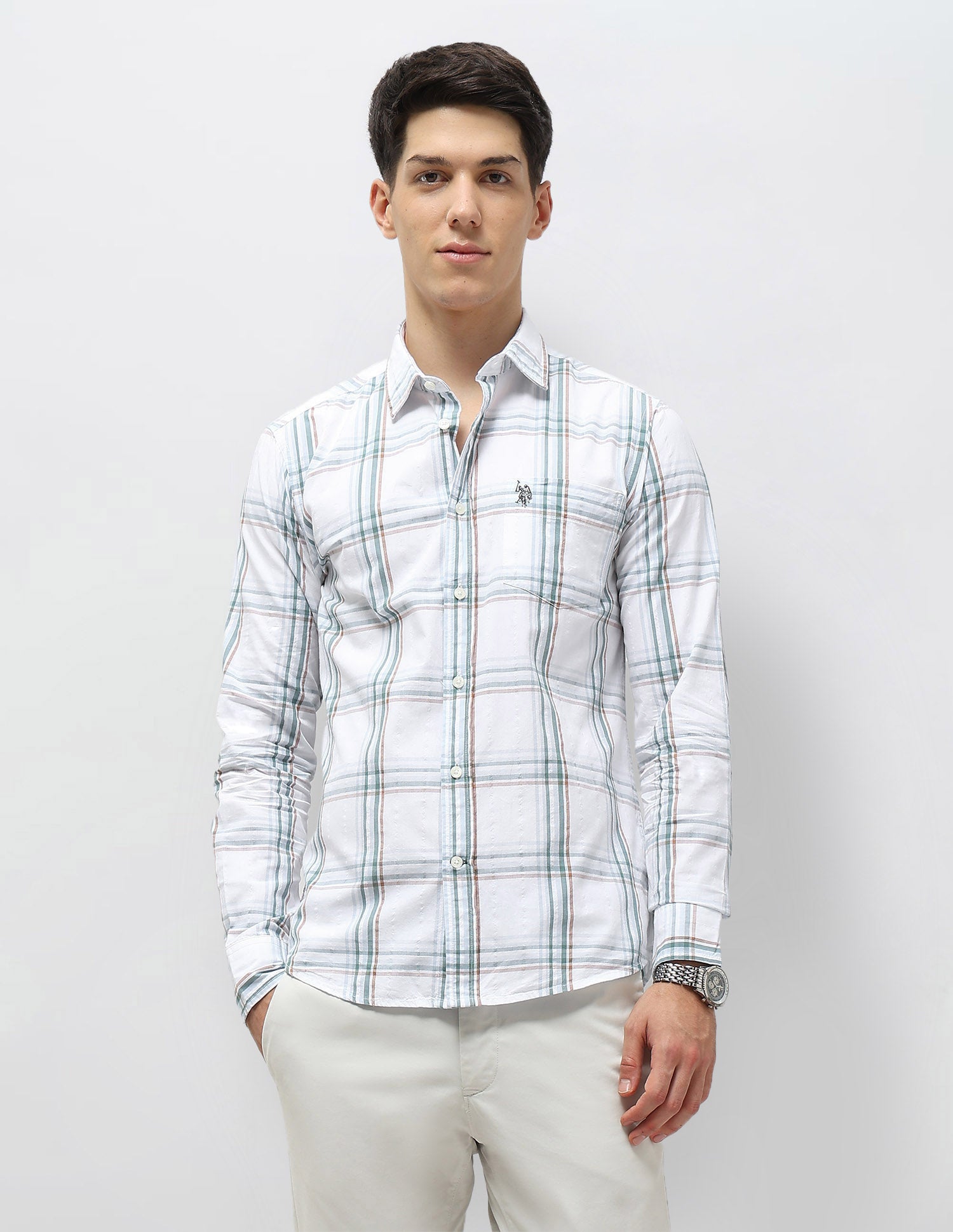 Grid Tattersall Checked Seersucker Shirt