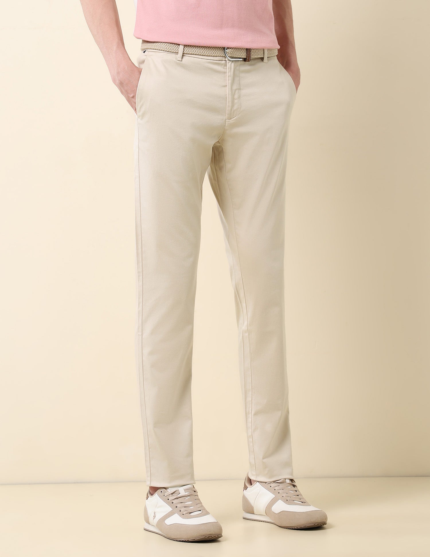 Slim Fit Mid Rise Trousers Beige - U.S. Polo Assn. India | Large