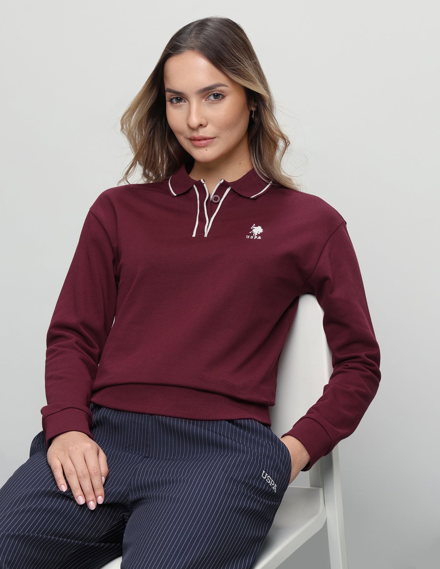 Solid Regular Fit Sweatshirt Maroon - U.S. Polo Assn. India | Large