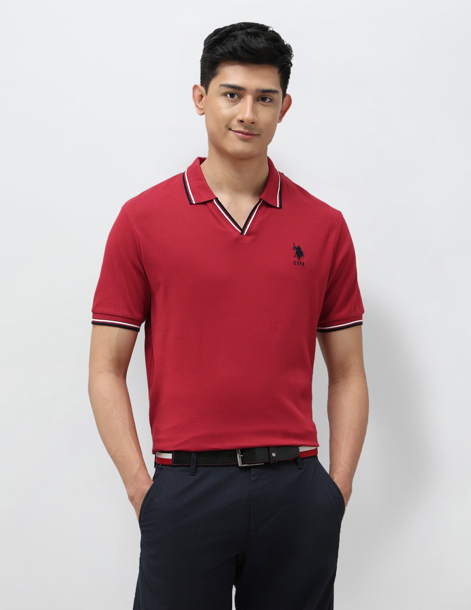 Pure Cotton Slim Fit Polo Shirt Dark Red - U.S. Polo Assn. India | Large