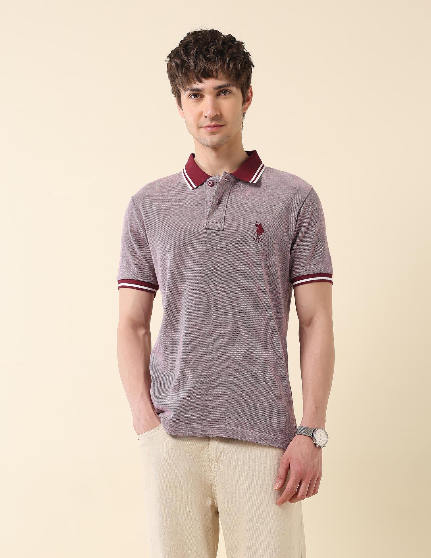 Heathered Classic Polo Shirt Wine - U.S. Polo Assn. India | Large