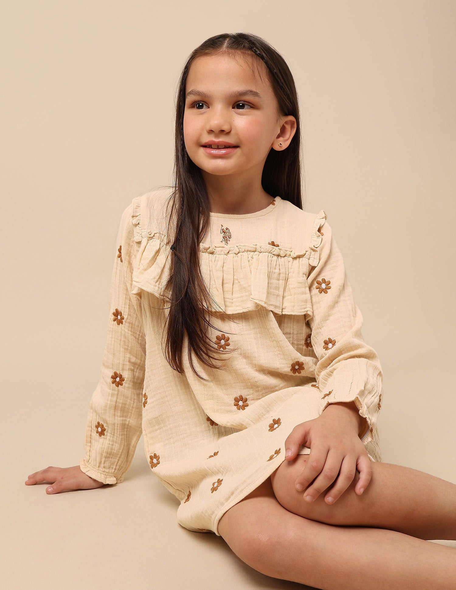 Girls Floral Embroidered A-Line Dress