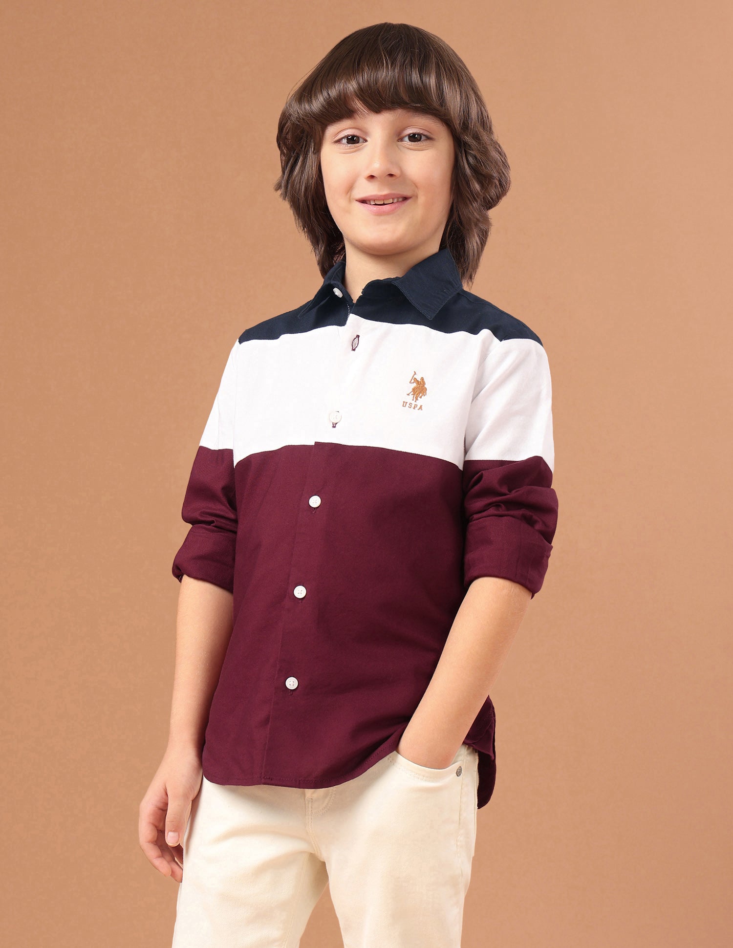 Colourblocked Twill Shirt Maroon - U.S. Polo Assn. India | Large