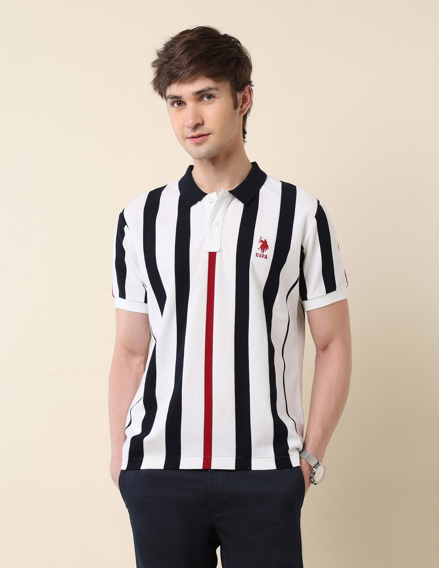 Vertical Striped Classic Polo Shirt White - U.S. Polo Assn. India | Large
