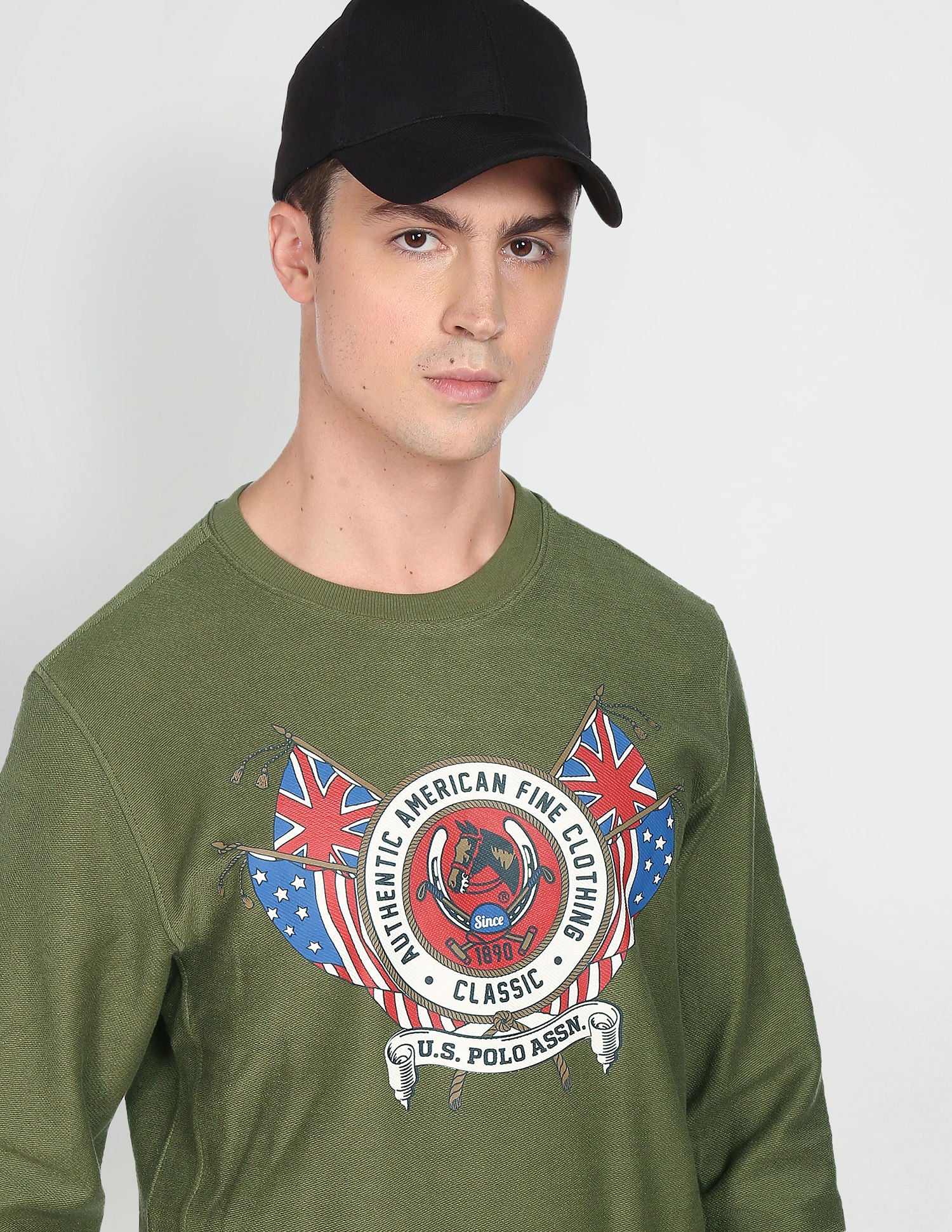 Graphic Print Cotton Sweatshirt Olive - U.S. Polo Assn. India | Large