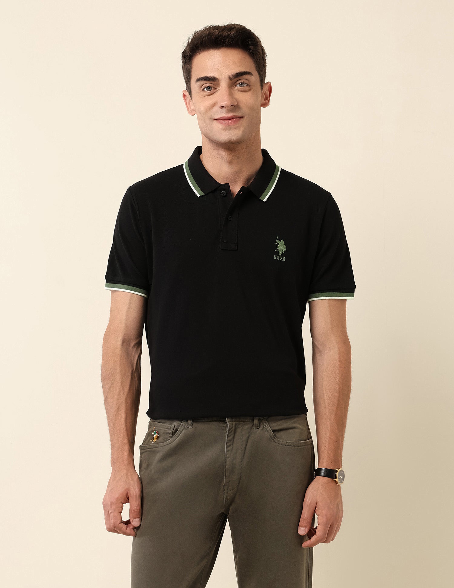 Slim Fit Solid Polo Shirt Black - U.S. Polo Assn. India | Large