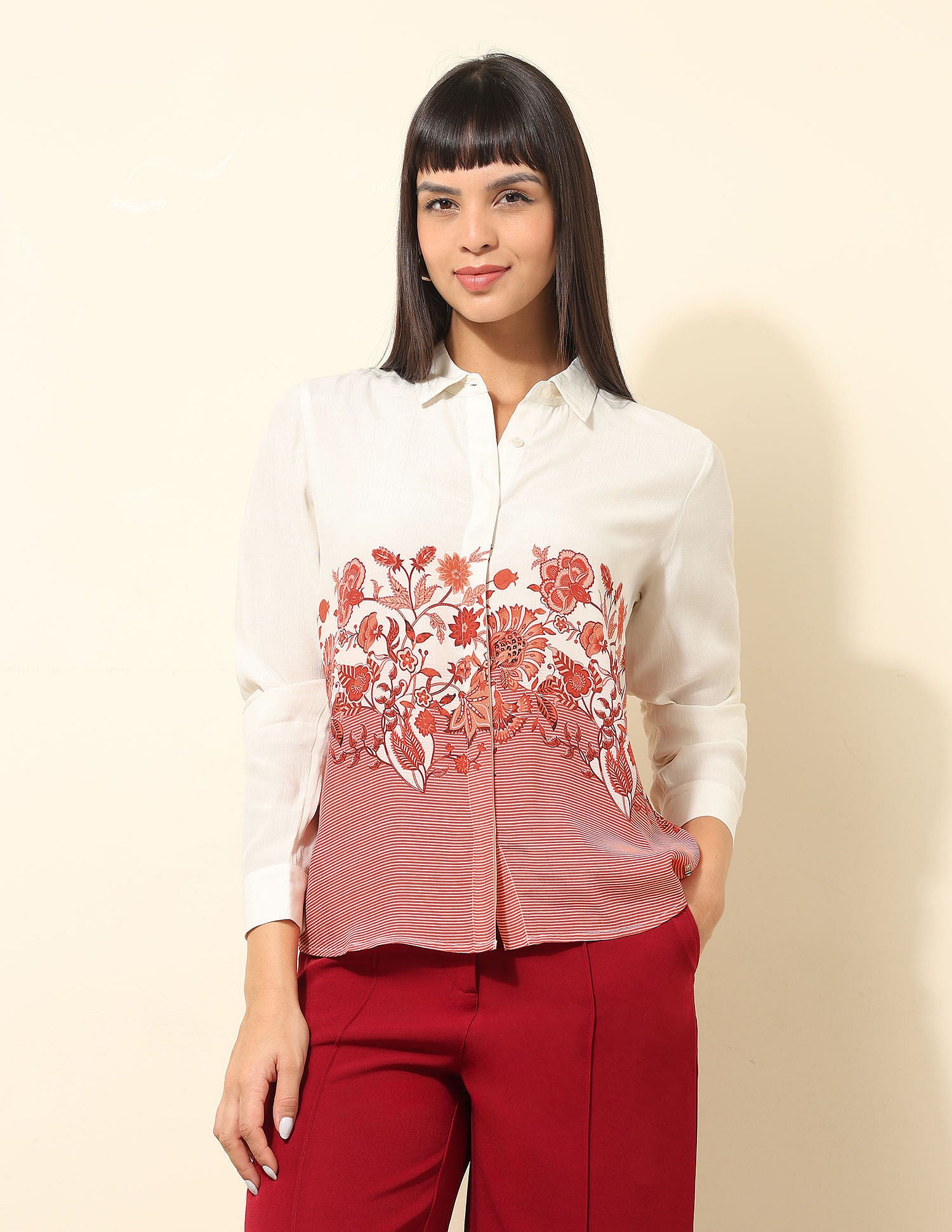 Concealed Placket Floral Printed Shirt
