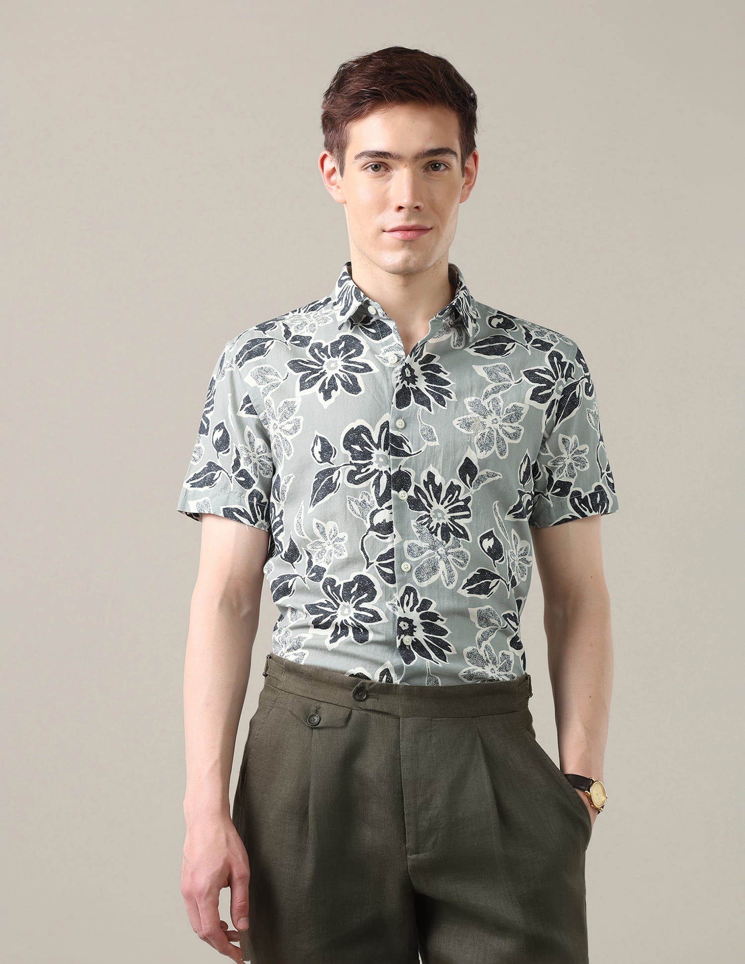Floral Printed Regular Fit Shirt Green - U.S. Polo Assn. India | Large