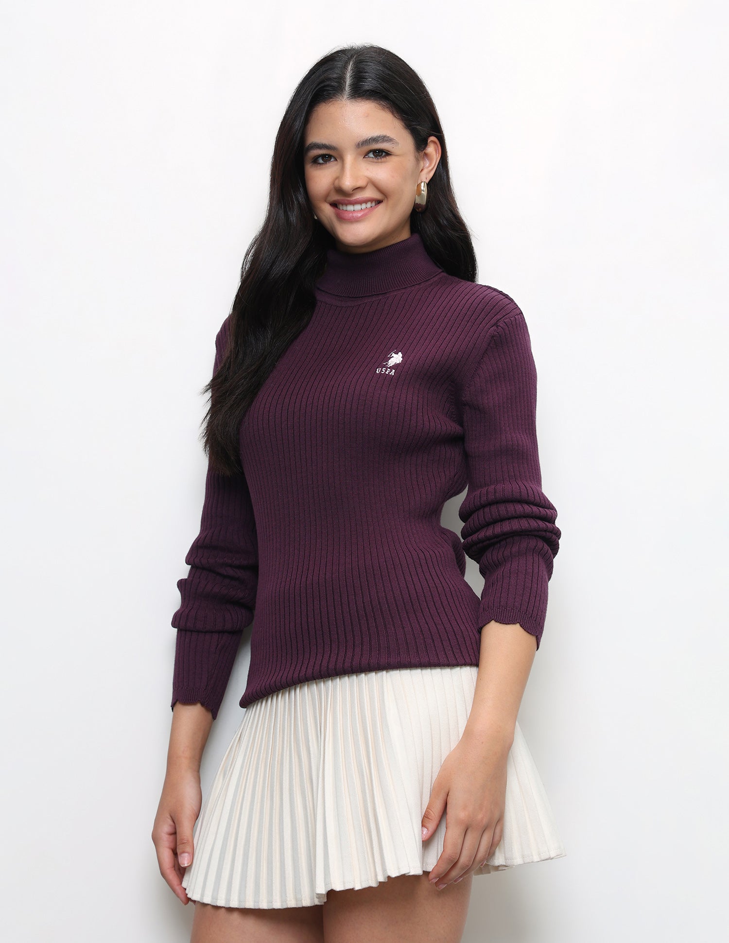 Vertical Striped Patterned Sweater Wine - U.S. Polo Assn. India | Large