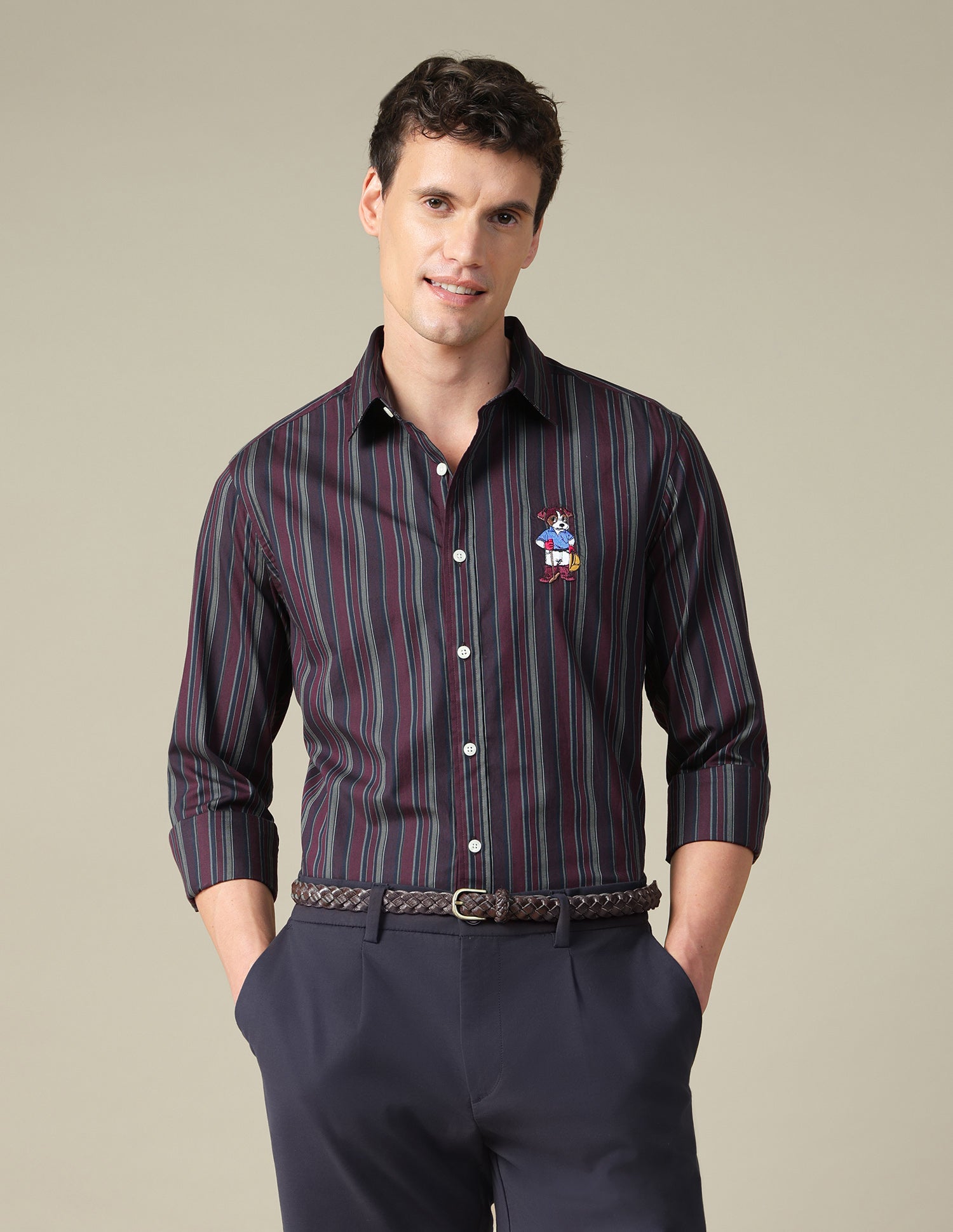 Vertical Striped Twill Shirt Maroon - U.S. Polo Assn. India | Large