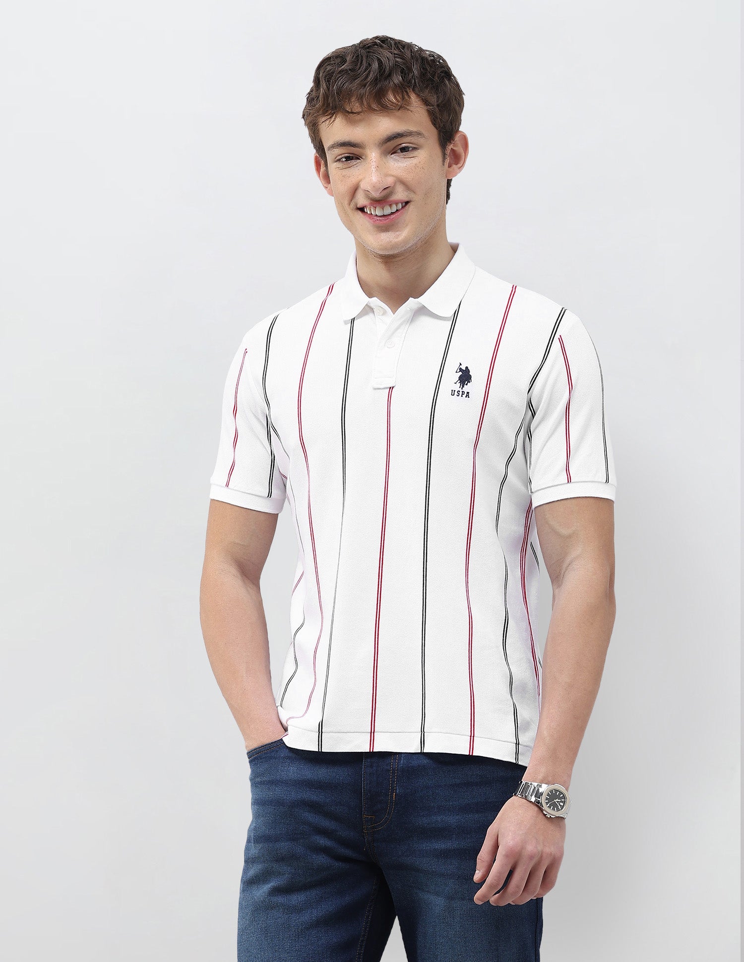 Vertical Striped Slim Fit Polo Shirt
