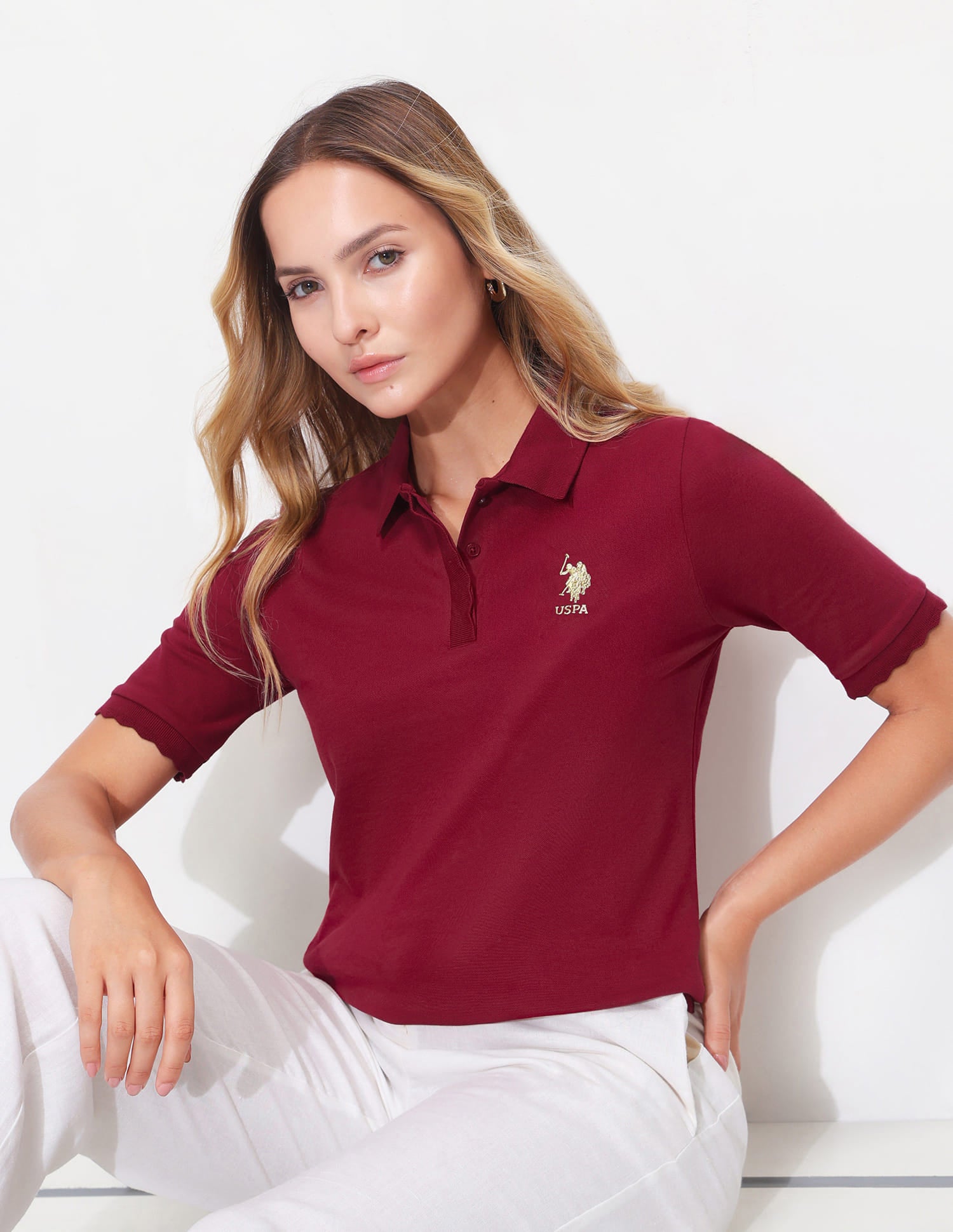 Solid Scallop Detail Polo Shirt