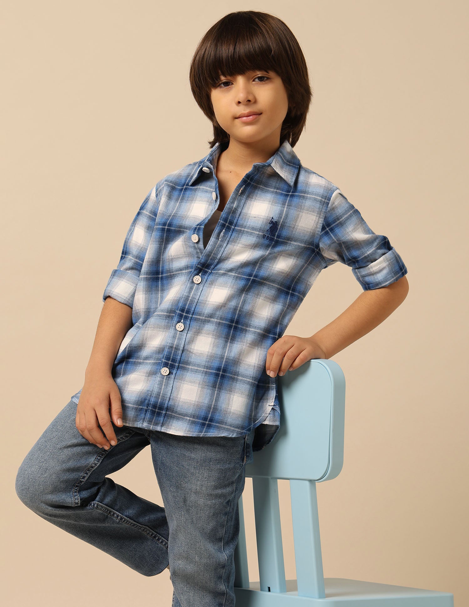 Boys Tartan Checked Twill Shirt