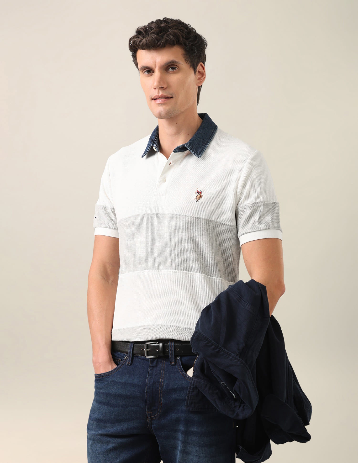 Colourblocked Slim Fit Polo Shirt Ivory - U.S. Polo Assn. India | Large