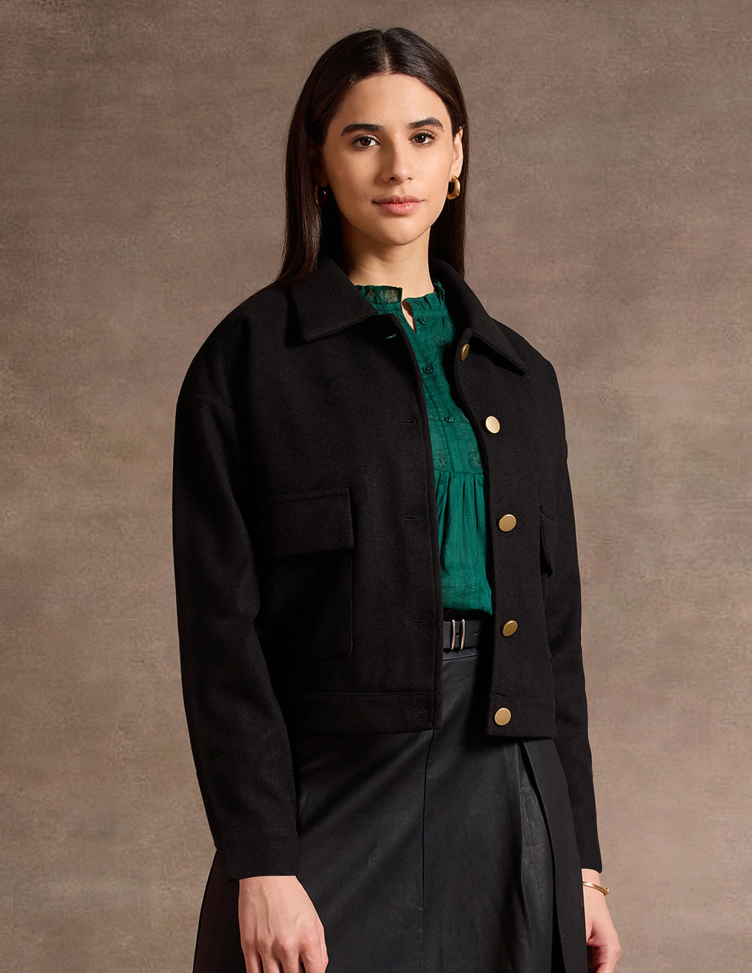 Crop Boxy Fit Felt Jacket