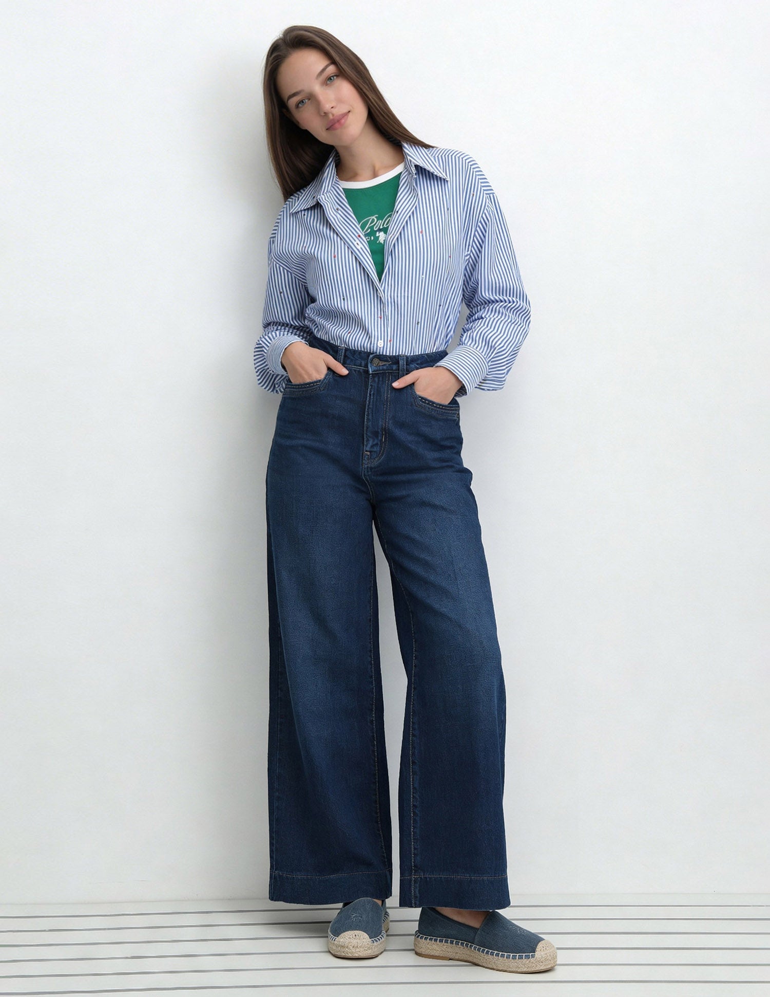 High Rise Wide Leg Fit Jeans Blue - U.S. Polo Assn. India | Large