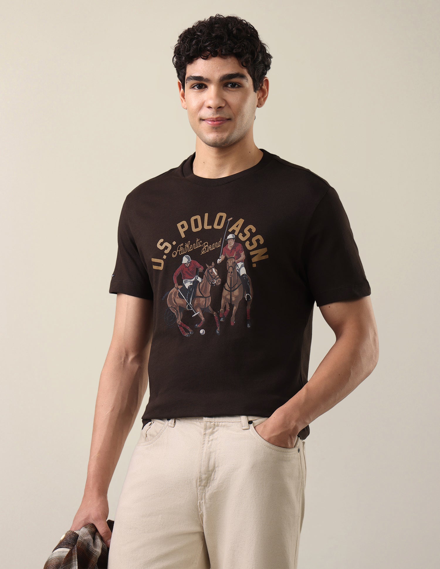 Graphic Brand Printed Slim Fit T-Shirt Dark Brown - U.S. Polo Assn. India | Large