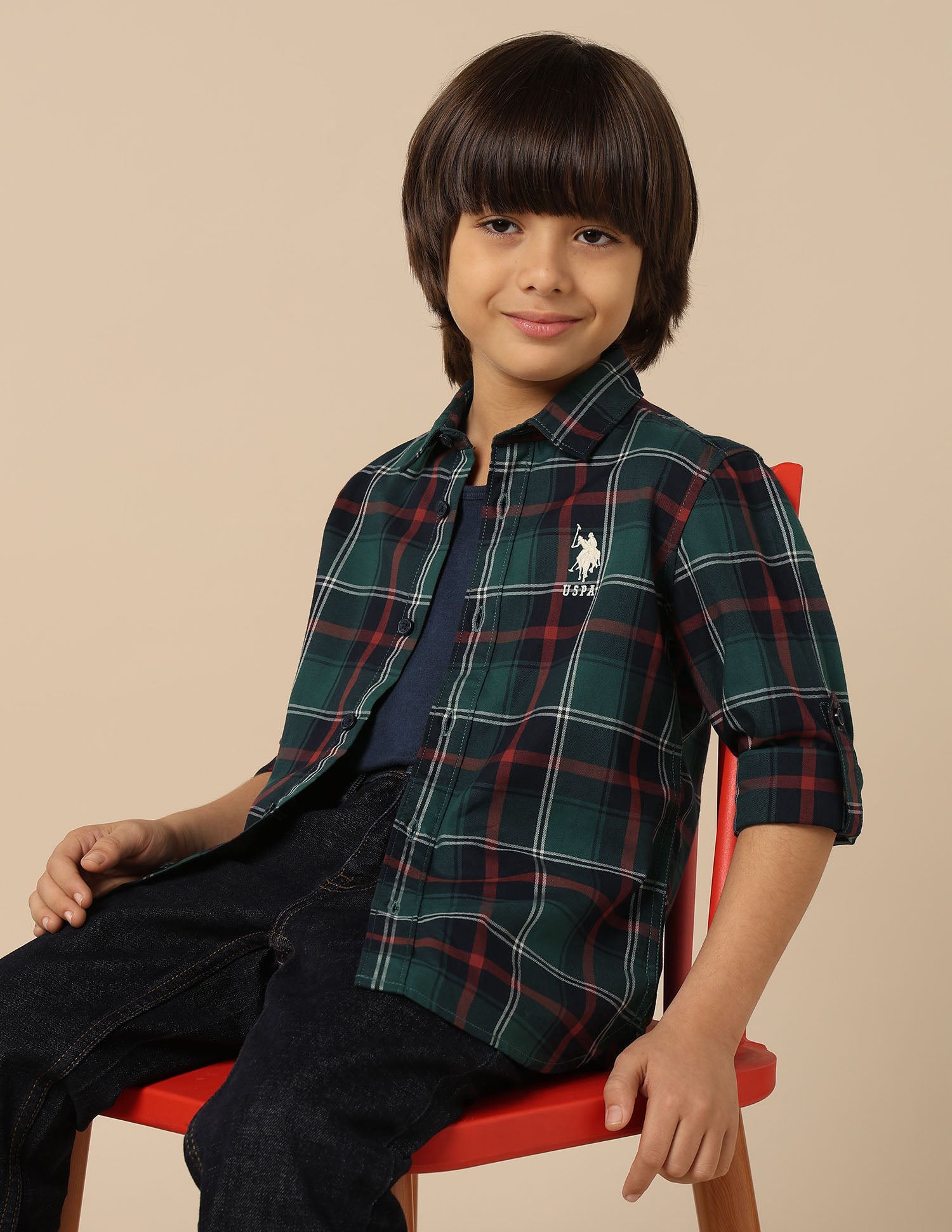 Boys Plaid Checked Twill Shirt