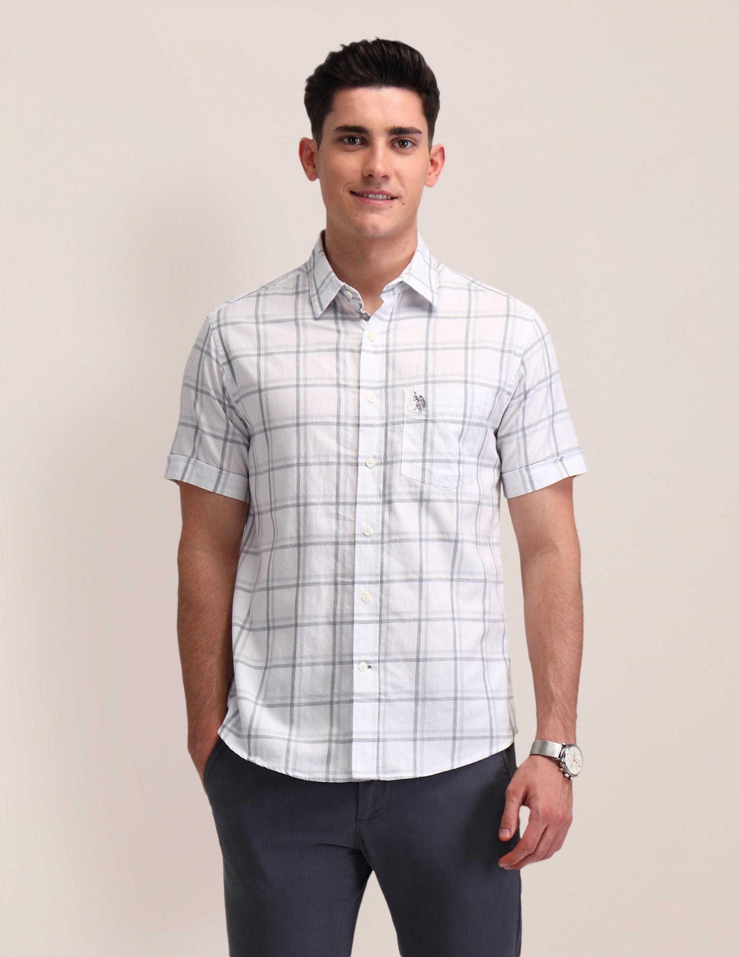 Dupplin Checked Tailored Fit Shirt White - U.S. Polo Assn. India | Large