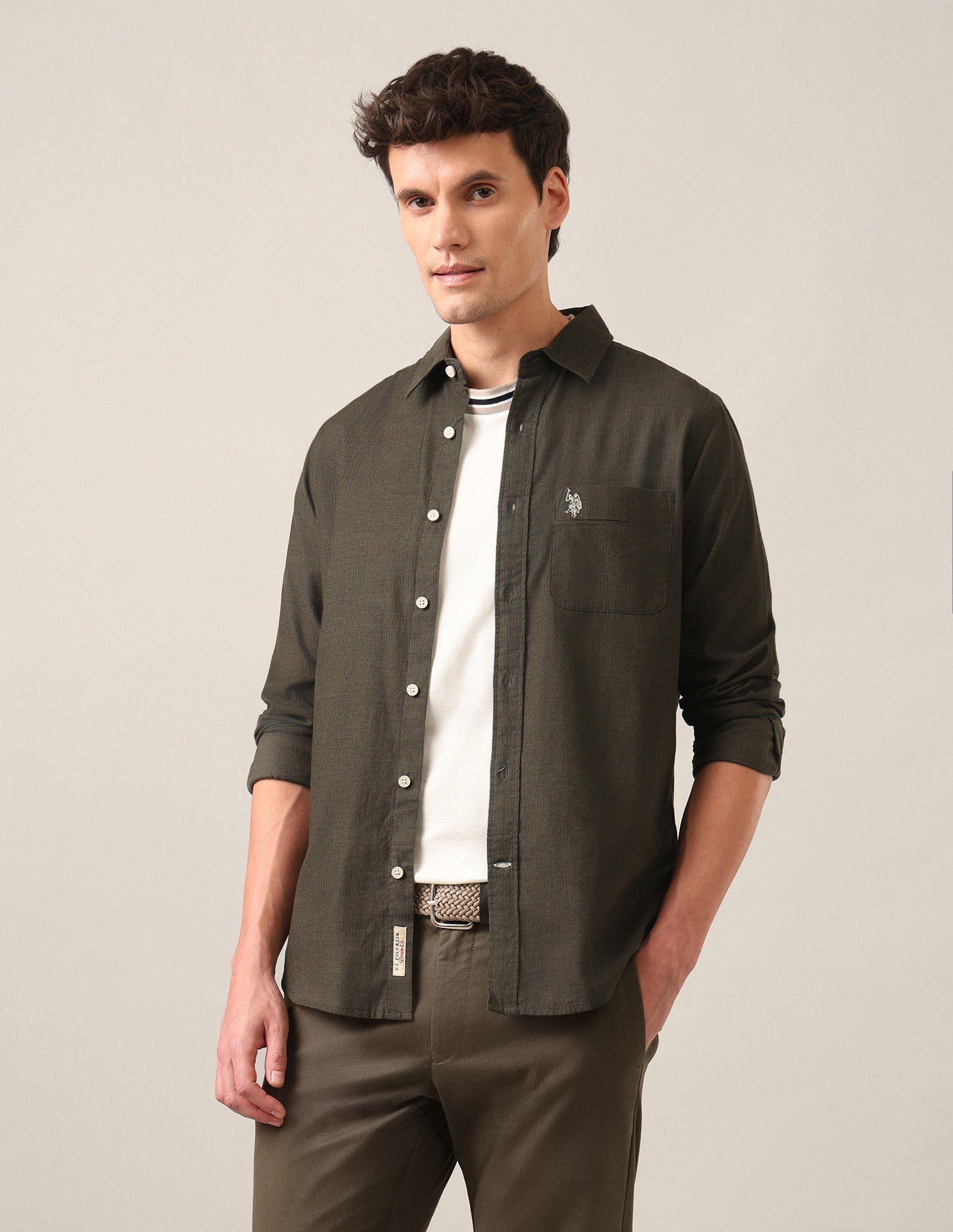 Solid Corduroy Shirt Olive - U.S. Polo Assn. India | Large