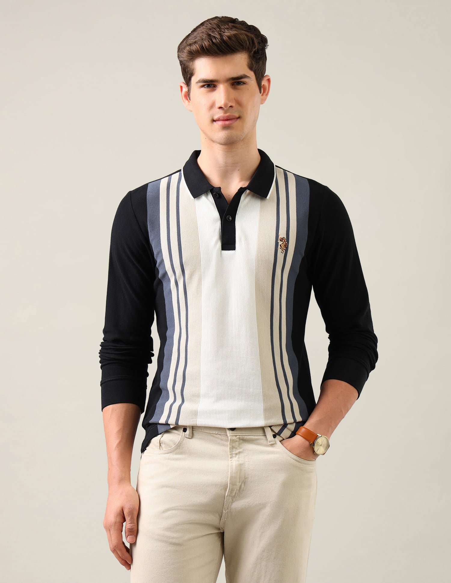 Vertical Striped Slim Fit Polo Shirt Black - U.S. Polo Assn. India | Large