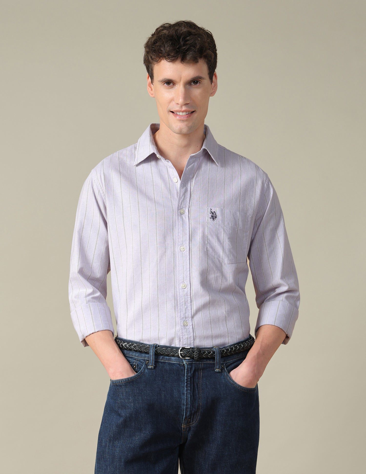 Vertical Striped Oxford Shirt Lavender - U.S. Polo Assn. India | Large